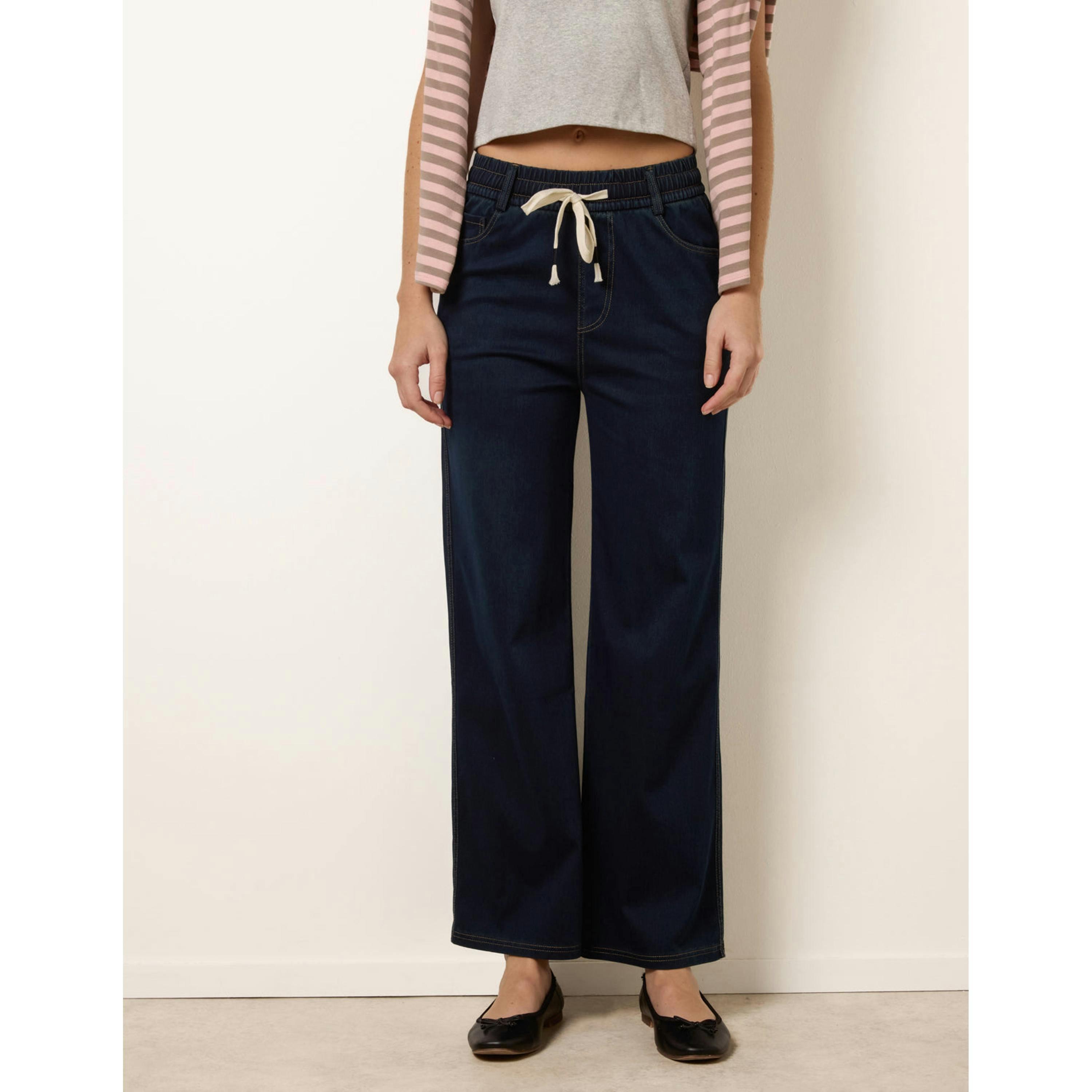 Blue Vanilla Herringbone Tie Up Stretch Trousers  in Navy , view 4 of 4