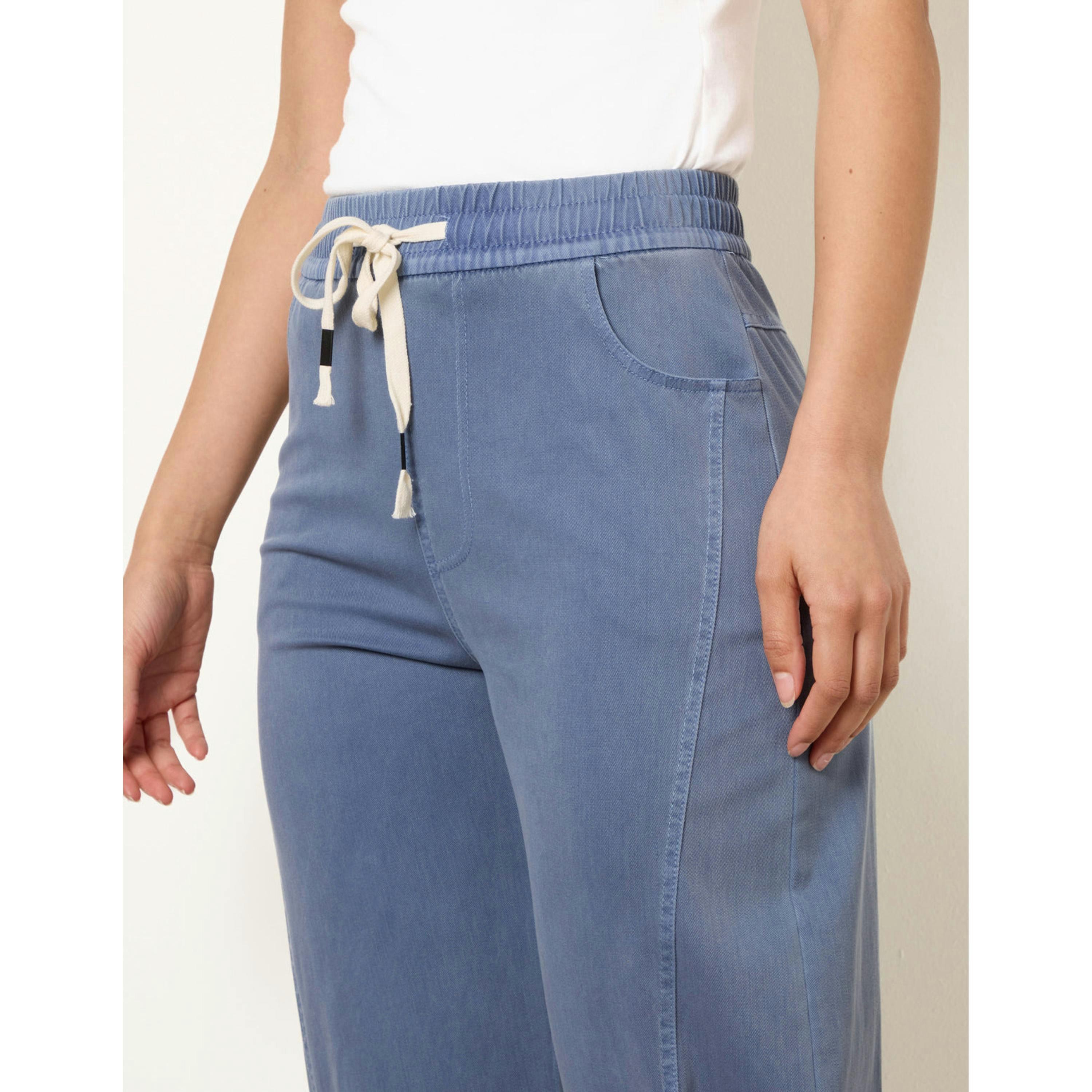 Blue Vanilla Elasticated Waistband Front Tie Stretch Trousers  in Blue , view 3 of 4