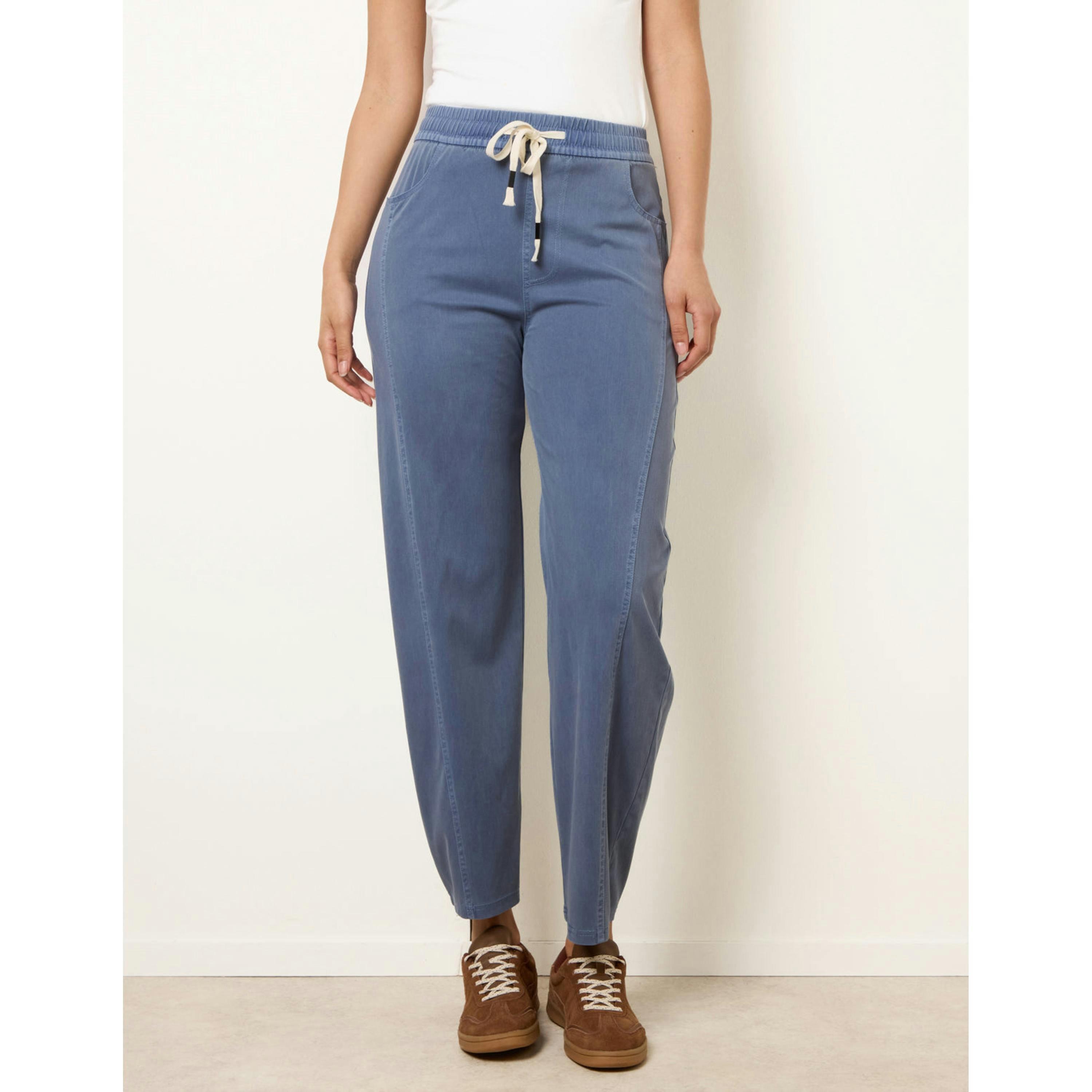 Blue Vanilla Elasticated Waistband Front Tie Stretch Trousers  in Blue , view 4 of 4