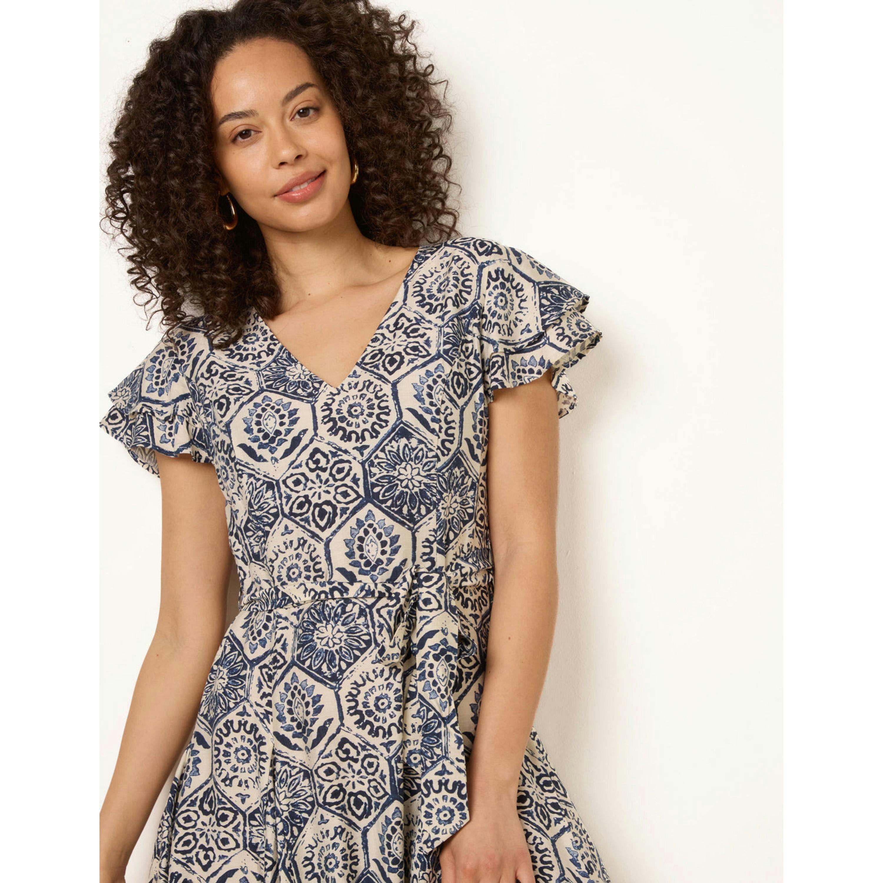Blue Vanilla V Neck Godet Dress  in Navy , view 3 of 4