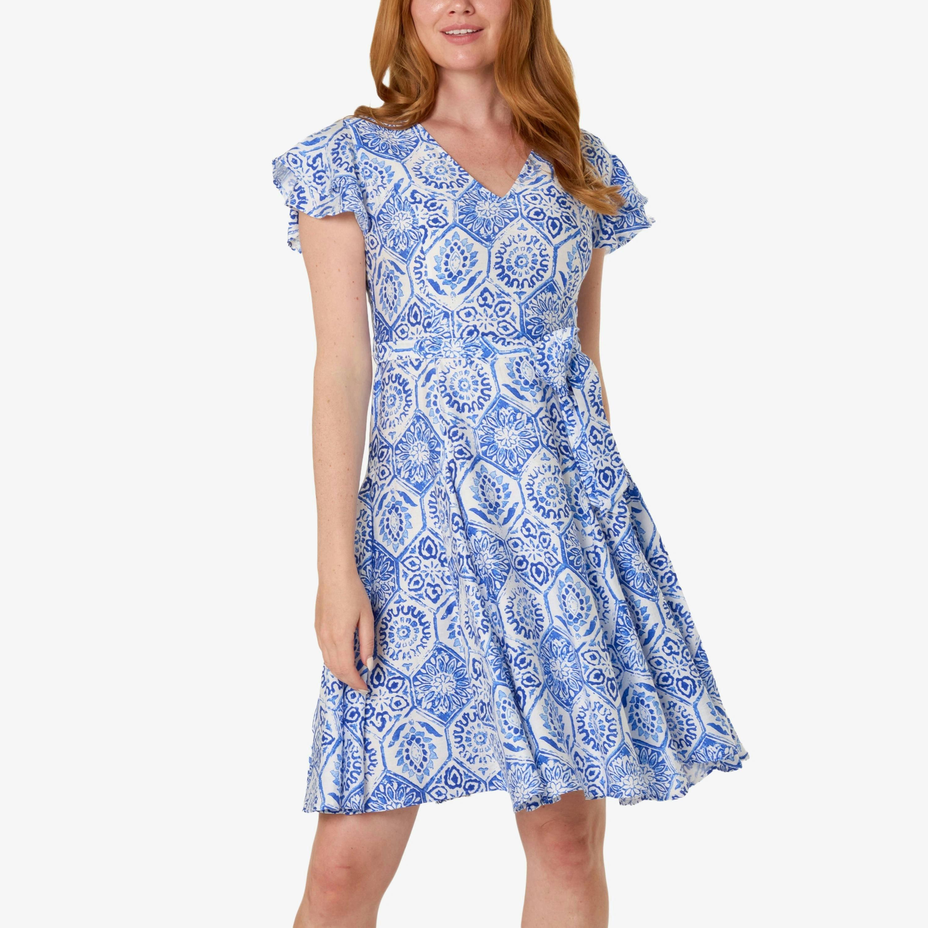 Blue Vanilla V Neck Godet Dress   in  Blue , view 1 of 4