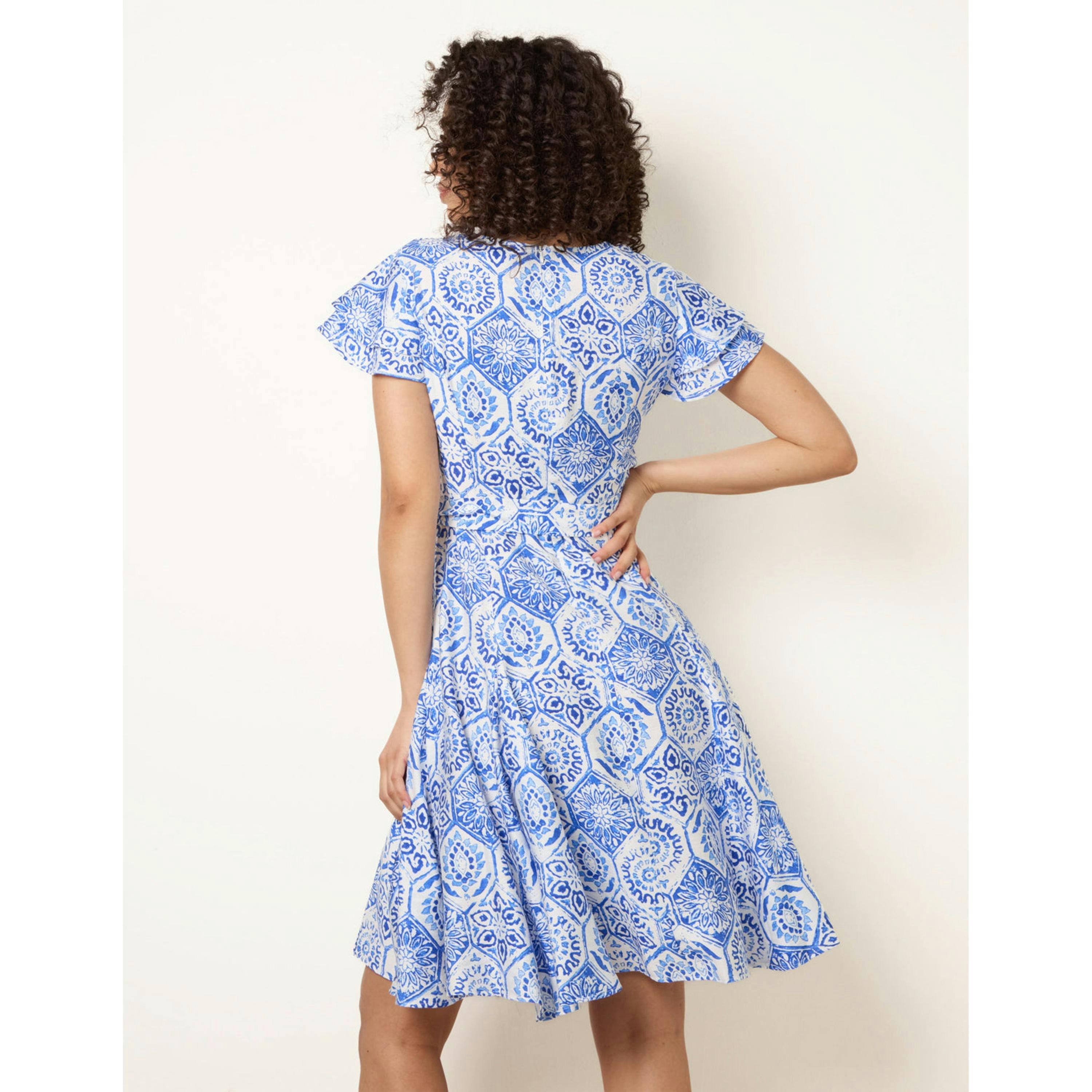 Blue Vanilla V Neck Godet Dress  in Blue , view 2 of 4