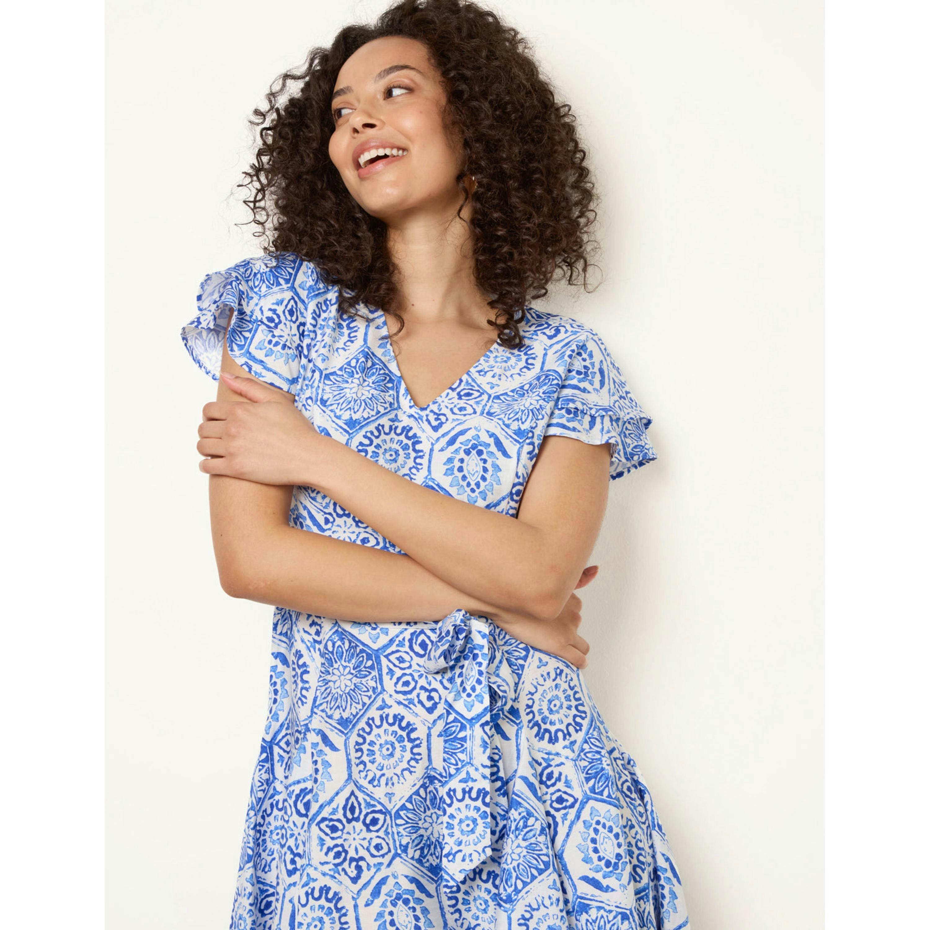 Blue Vanilla V Neck Godet Dress  in Blue , view 4 of 4