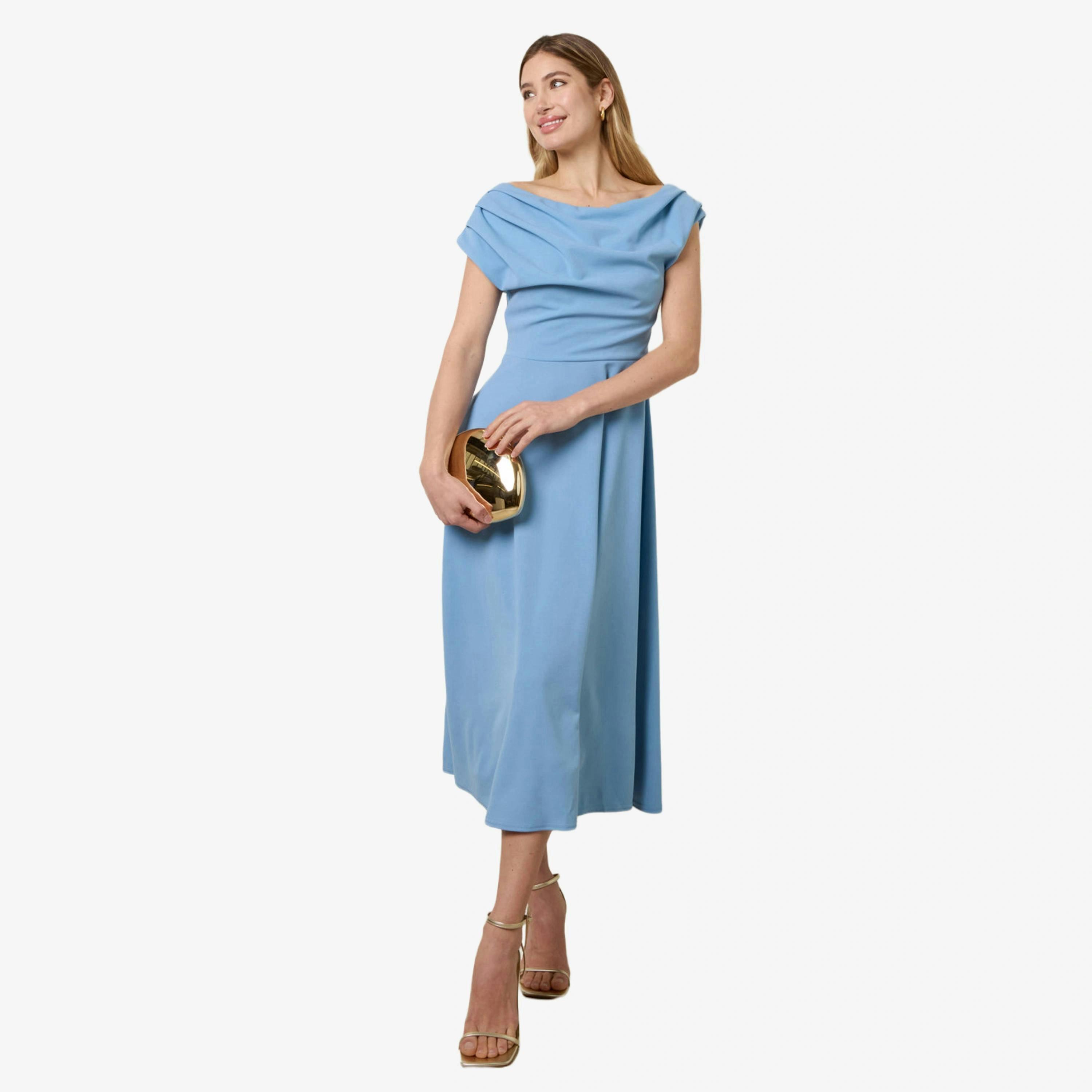 Blue Vanilla Scuba Crepe Off-Shoulder Skater Dress   in  Blue , view 1 of 4