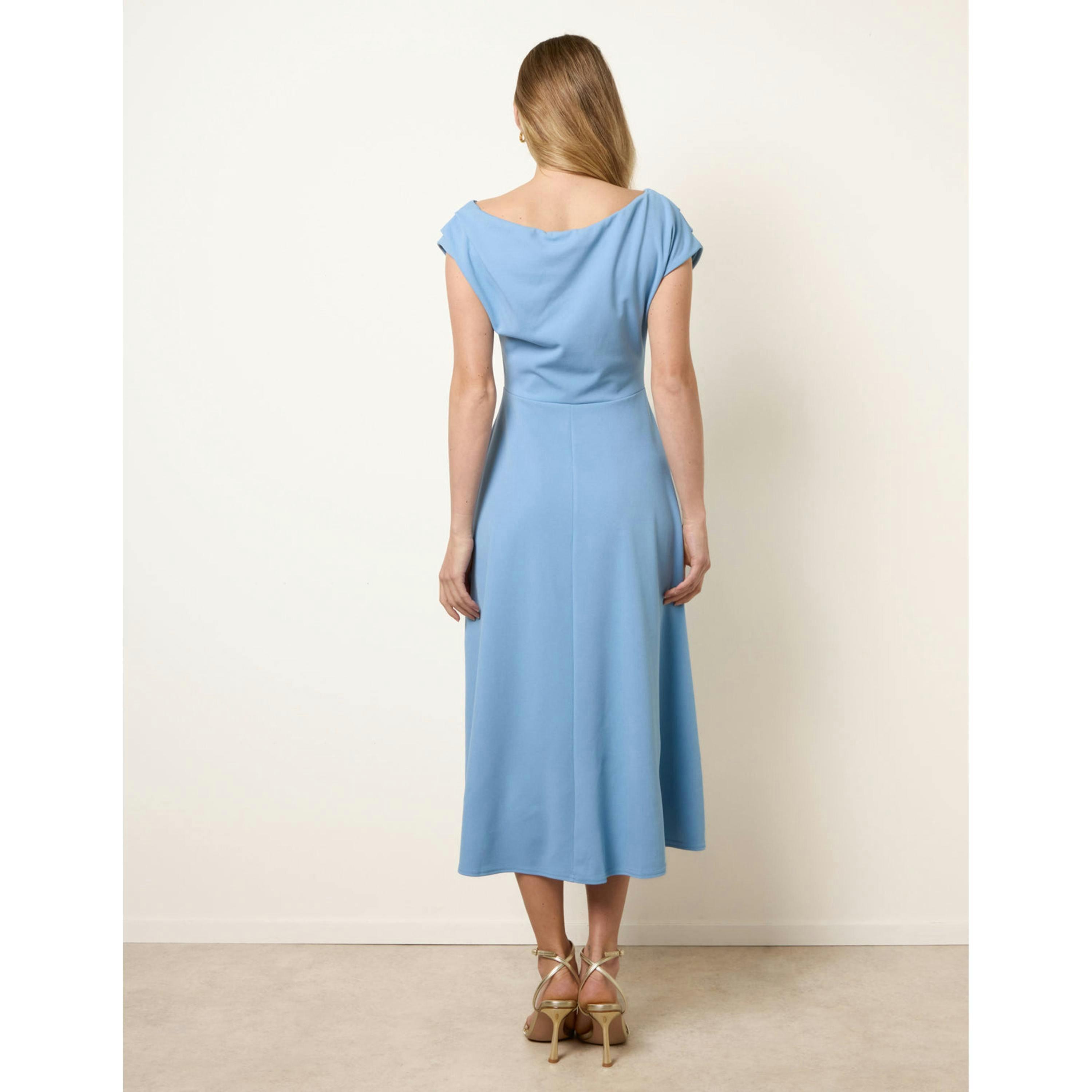 Blue Vanilla Scuba Crepe Off-Shoulder Skater Dress  in Blue , view 2 of 4