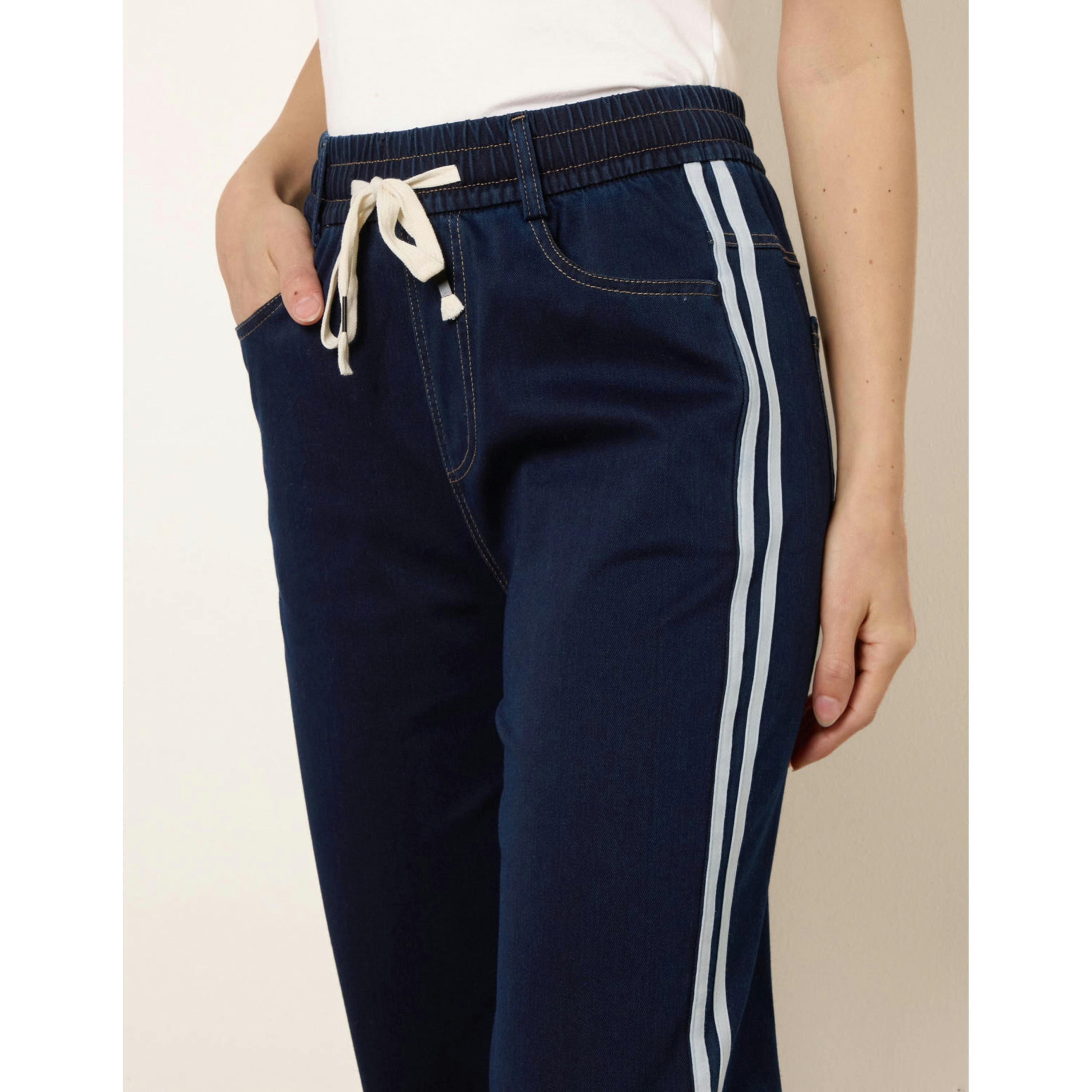 Blue Vanilla Side Stripe Jeans With Drawstring  in Navy , view 3 of 4