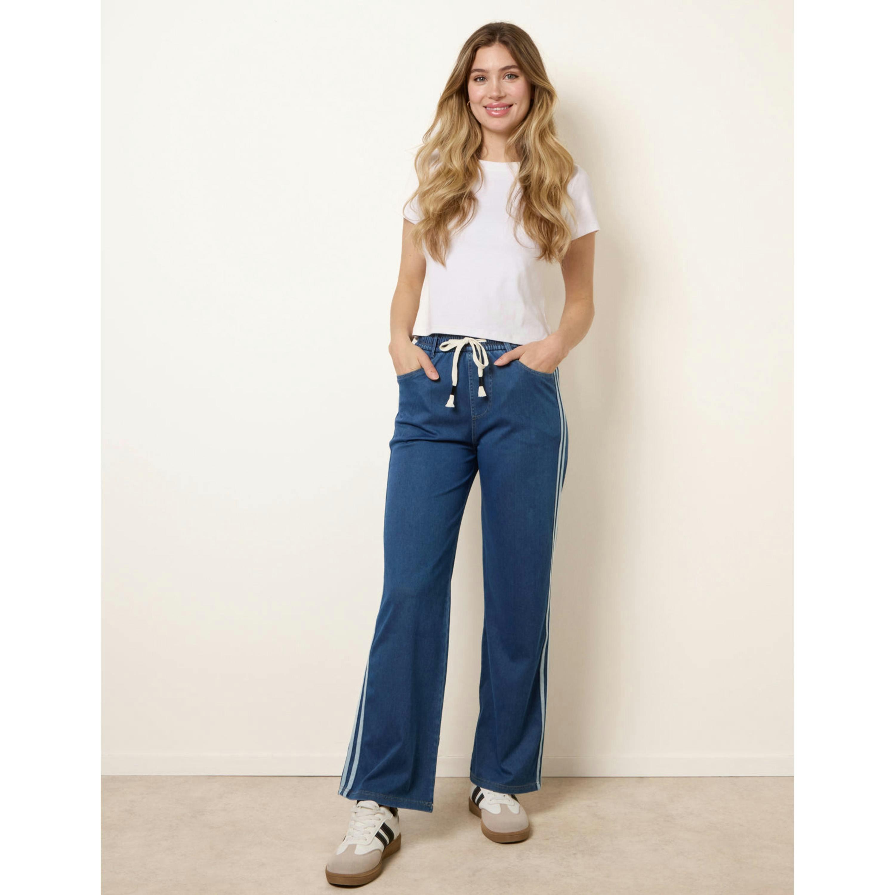 Blue Vanilla Side Stripe Jeans With Drawstring   in  Blue , view 1 of 4