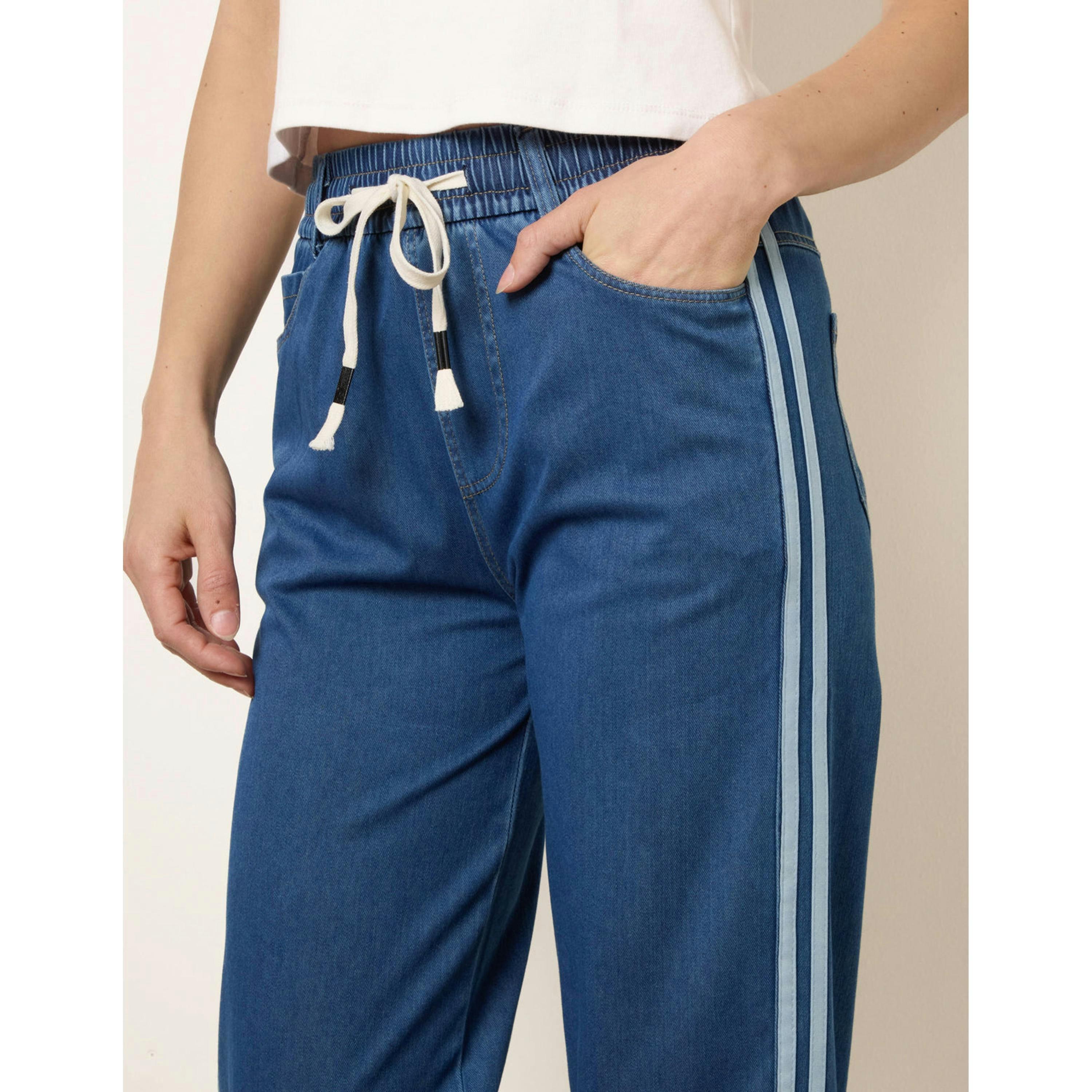 Blue Vanilla Side Stripe Jeans With Drawstring  in Blue , view 3 of 4