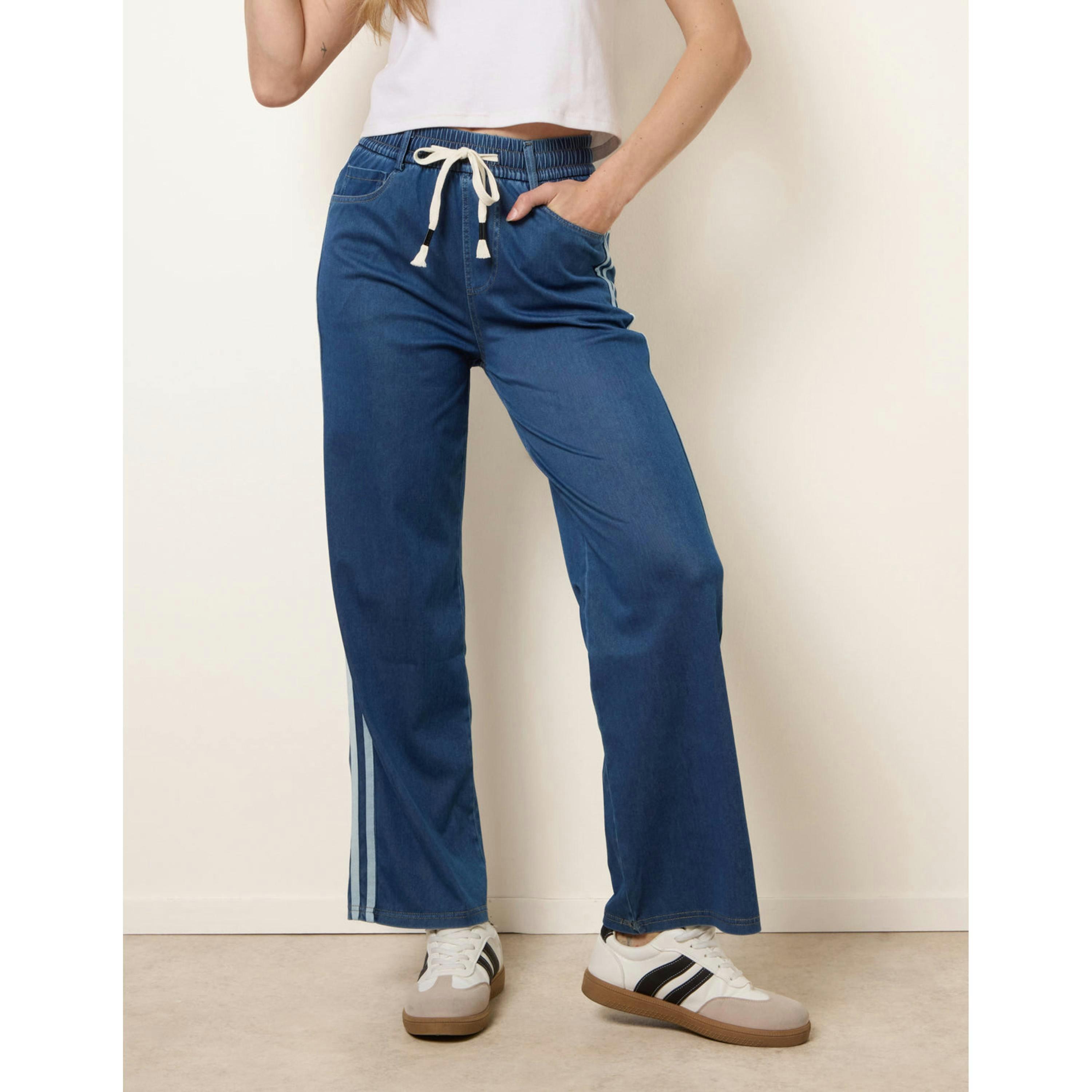 Blue Vanilla Side Stripe Jeans With Drawstring  in Blue , view 4 of 4