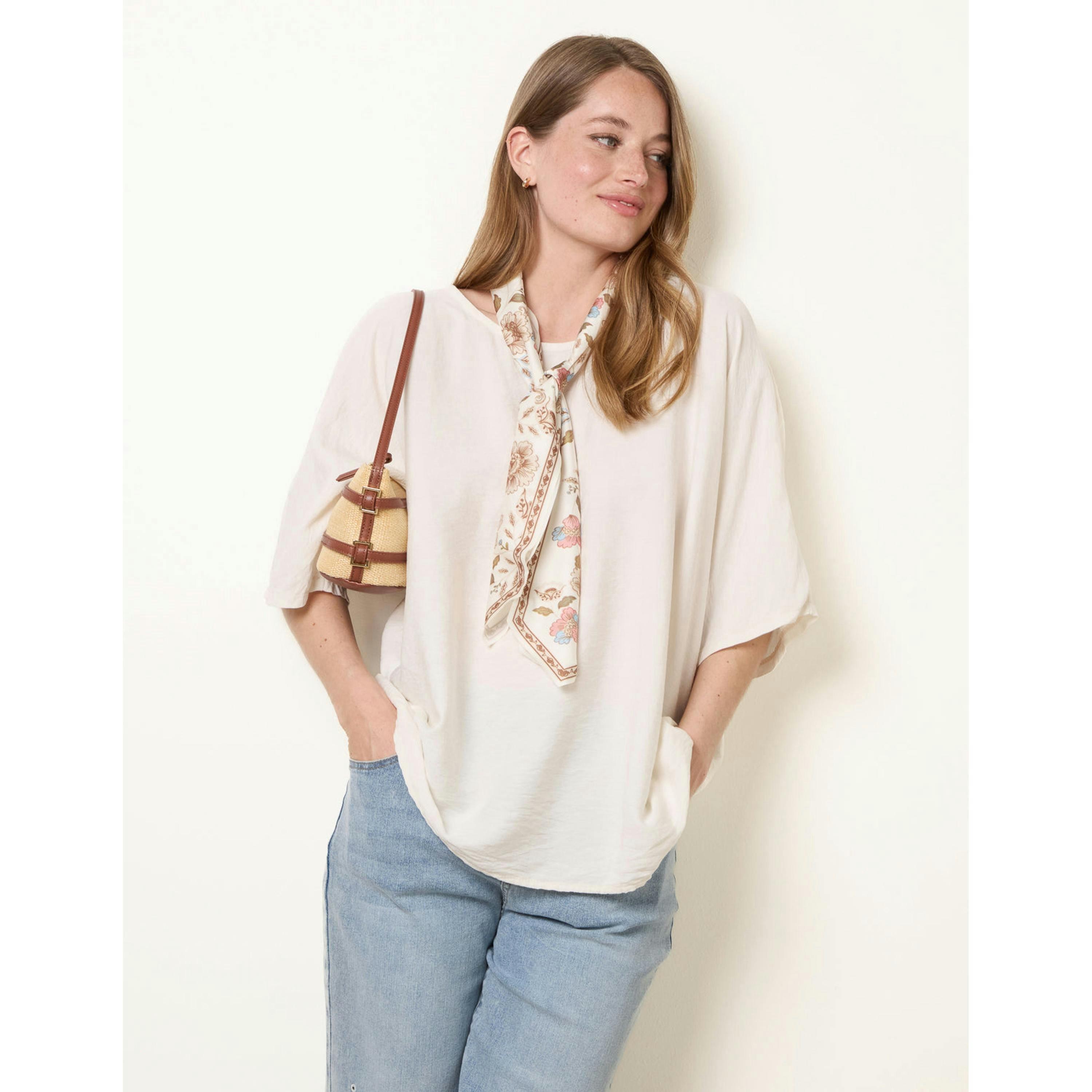 Blue Vanilla Scarf Viscose Top  in Stone , view 1 of 4