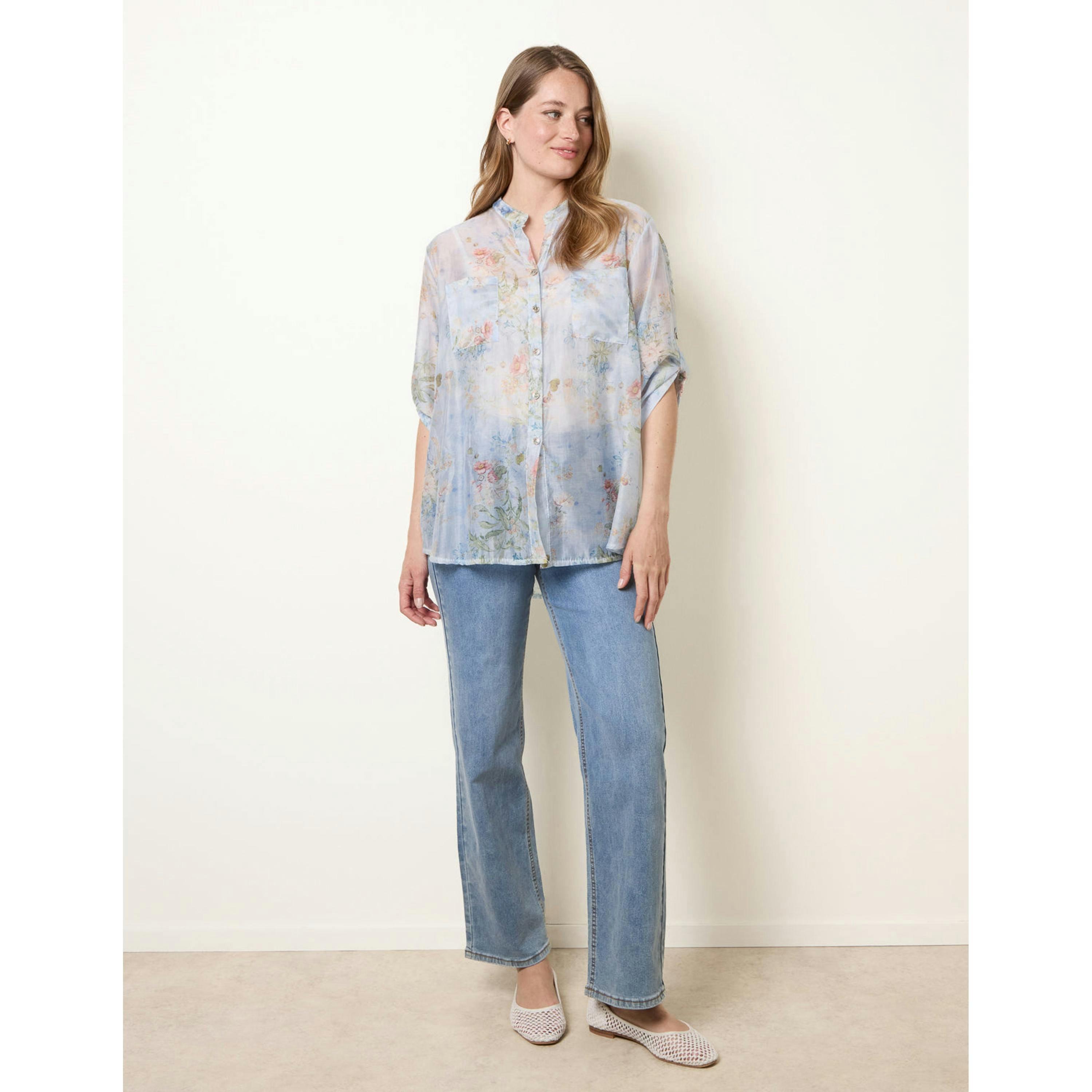 Blue Vanilla Sheer Floral Shirt  in Blue , view 1 of 4