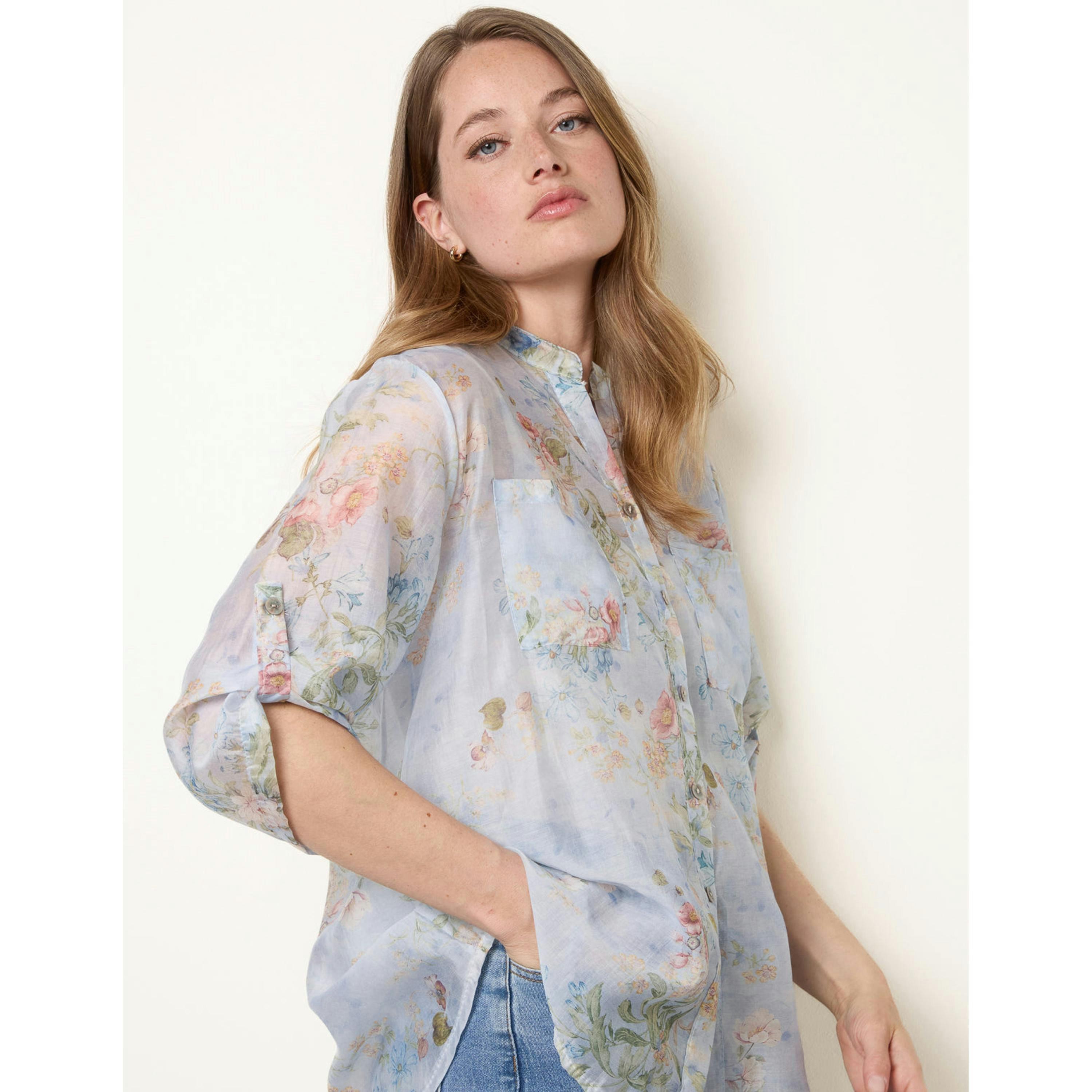 Blue Vanilla Sheer Floral Shirt  in Blue , view 2 of 4