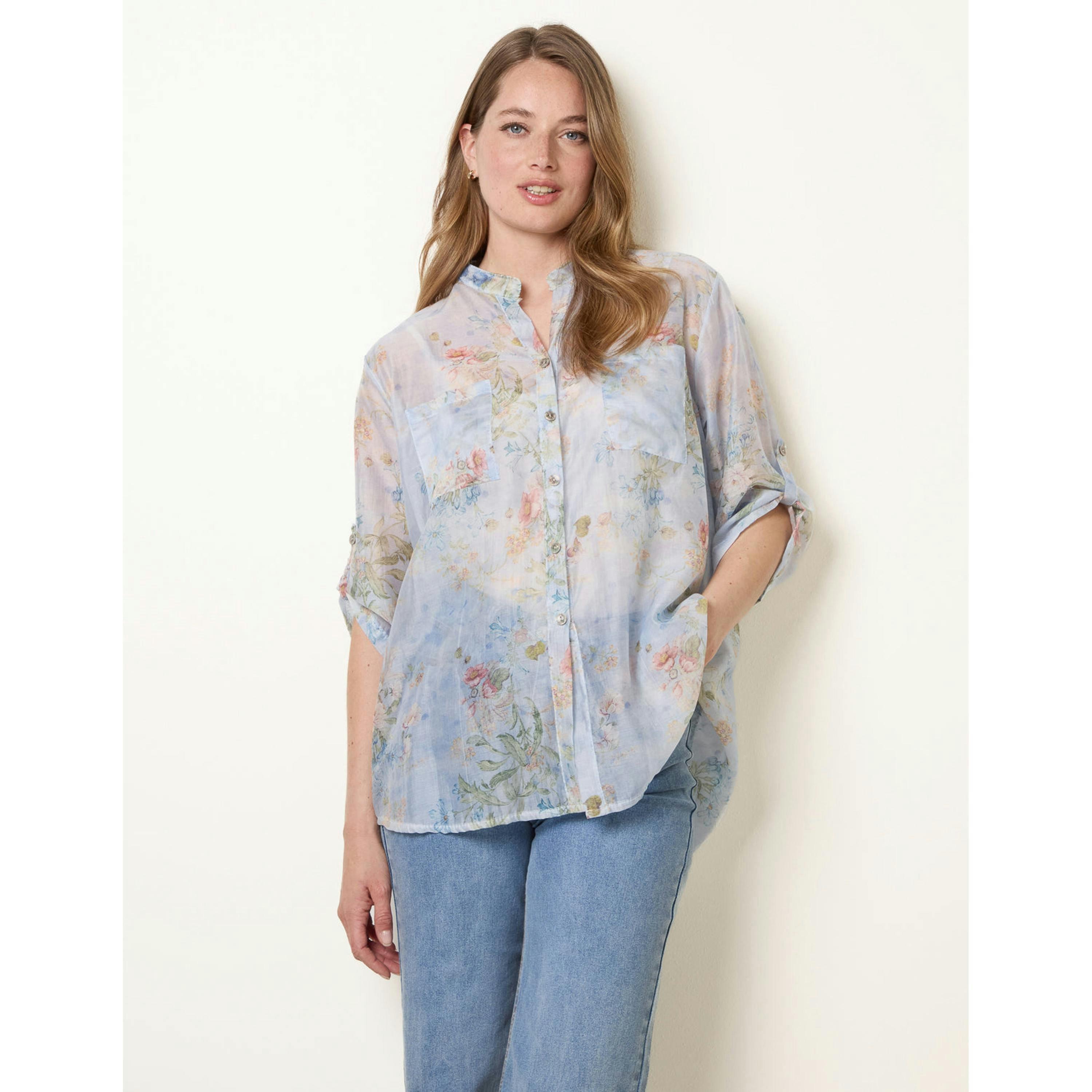 Blue Vanilla Sheer Floral Shirt  in Blue , view 3 of 4