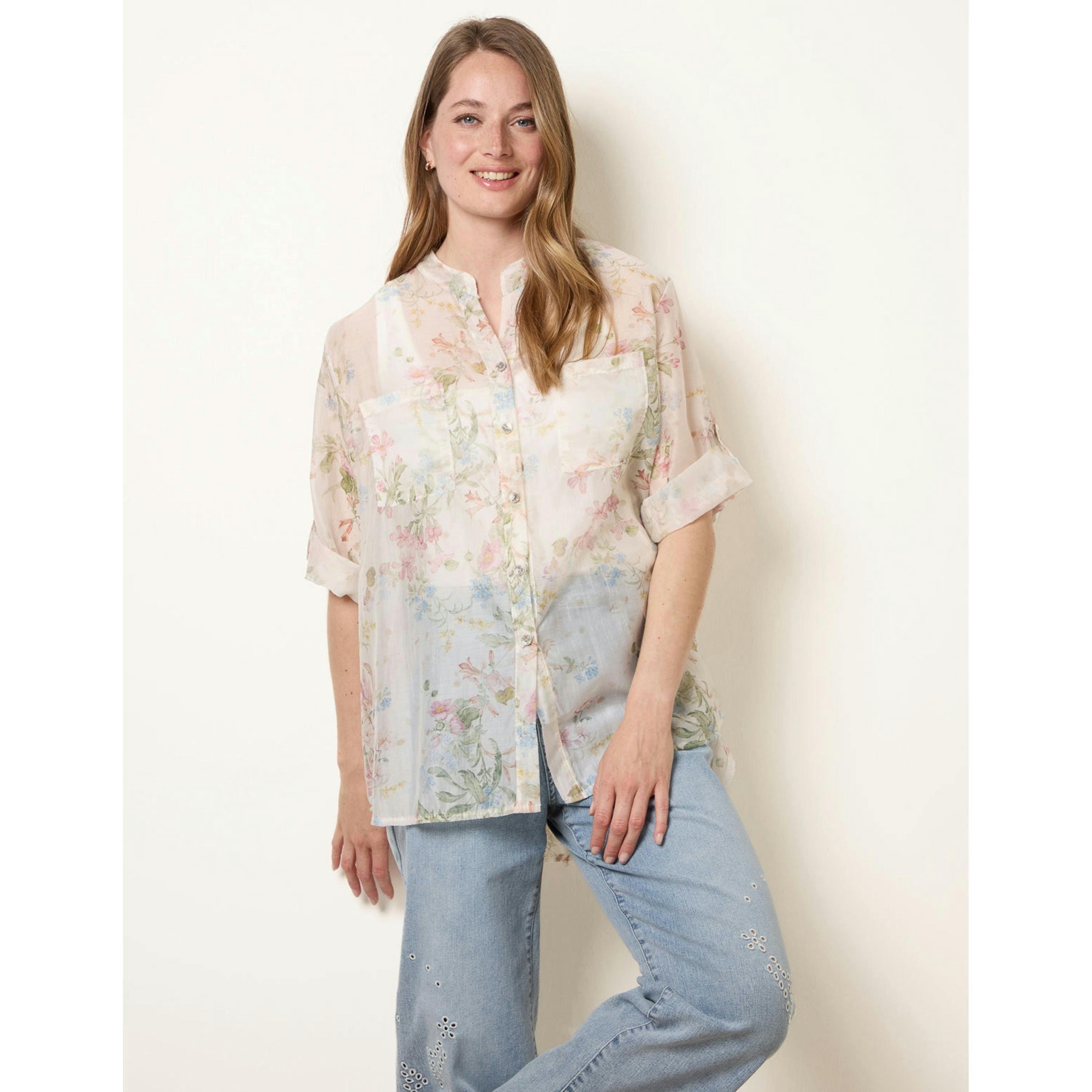 Blue Vanilla Sheer Floral Shirt  in White , view 1 of 4