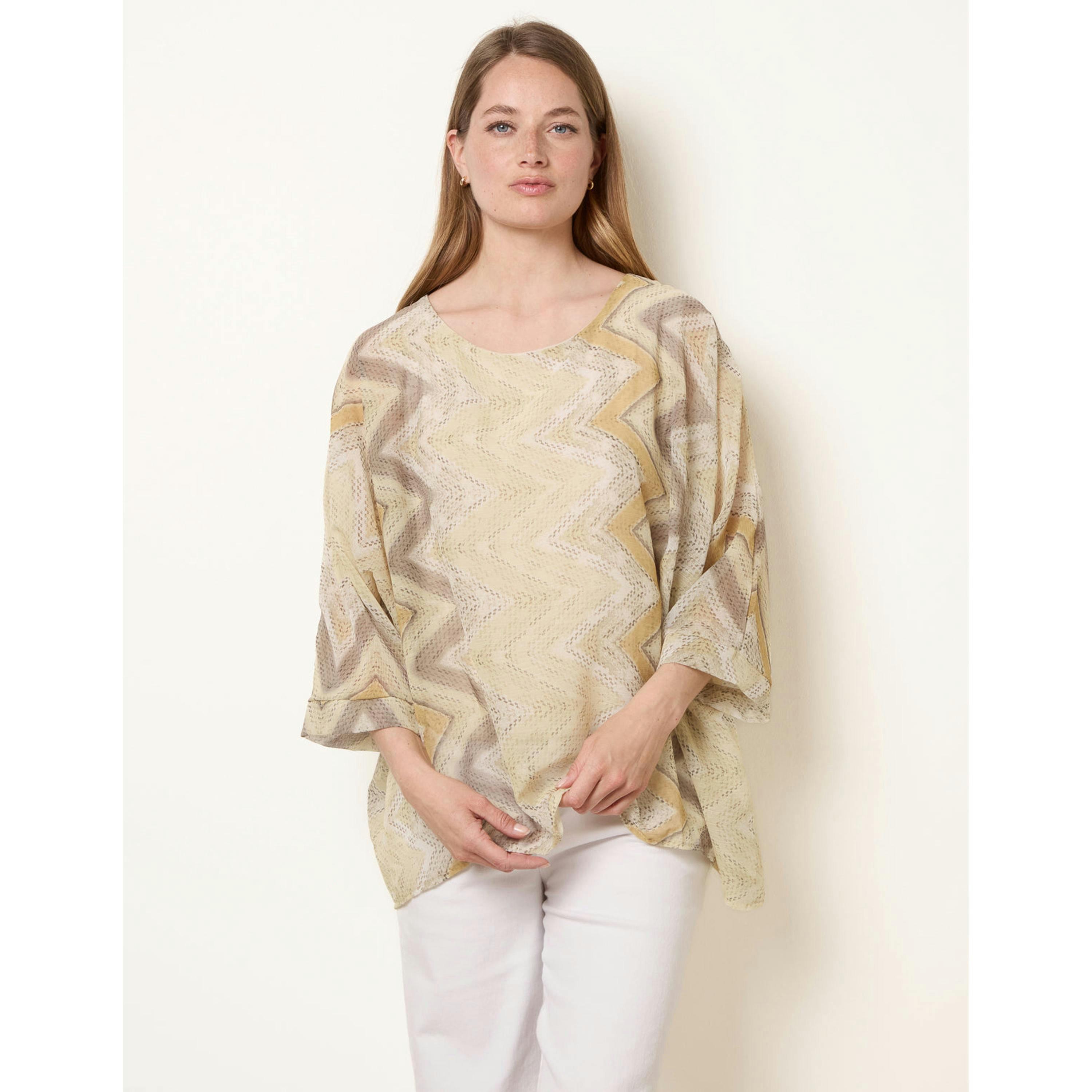 Blue Vanilla Zig Zag Round Neck Oversized Top  in Yellow , view 1 of 4