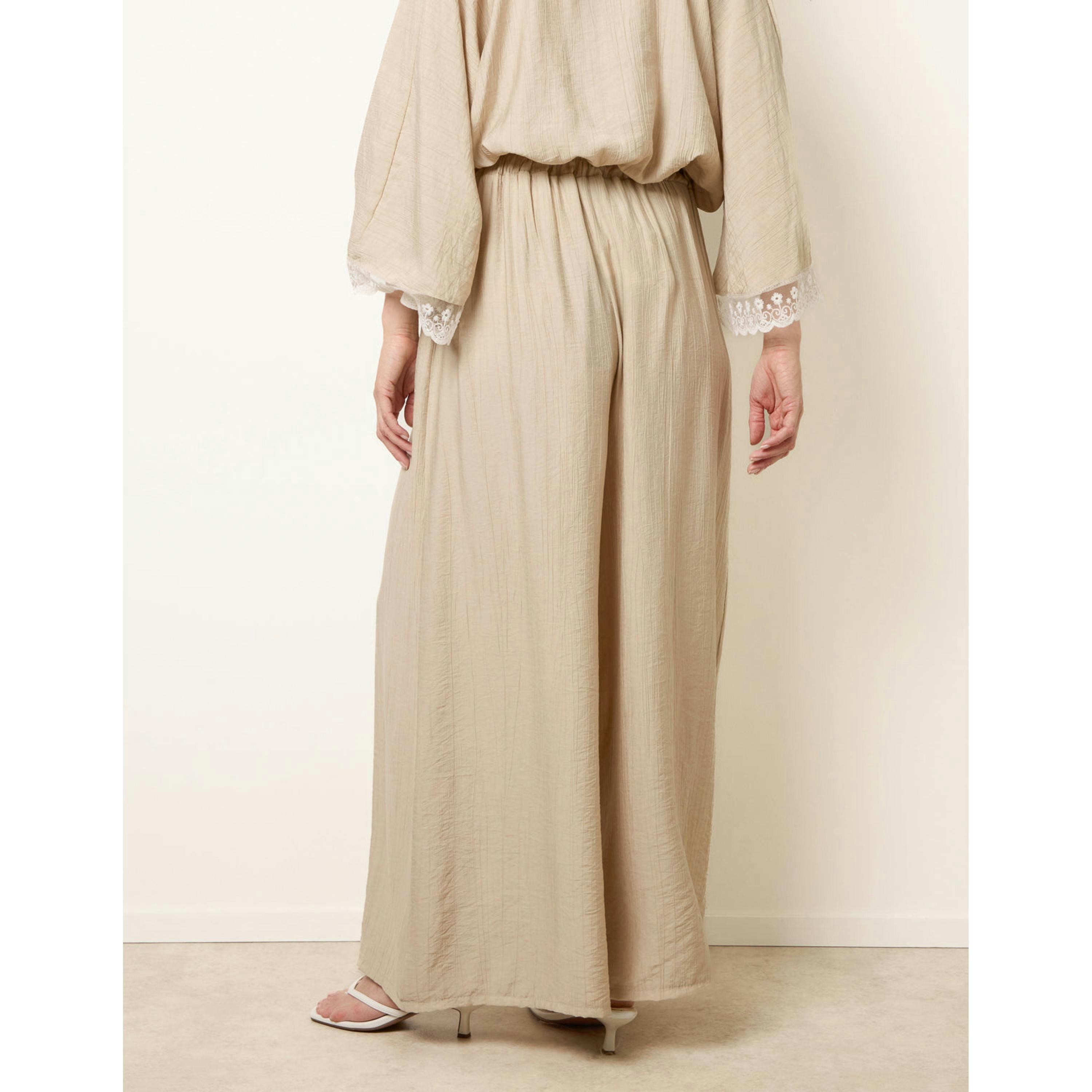 Blue Vanilla Crinkle Viscose Wide Leg Trousers  in Beige , view 2 of 4