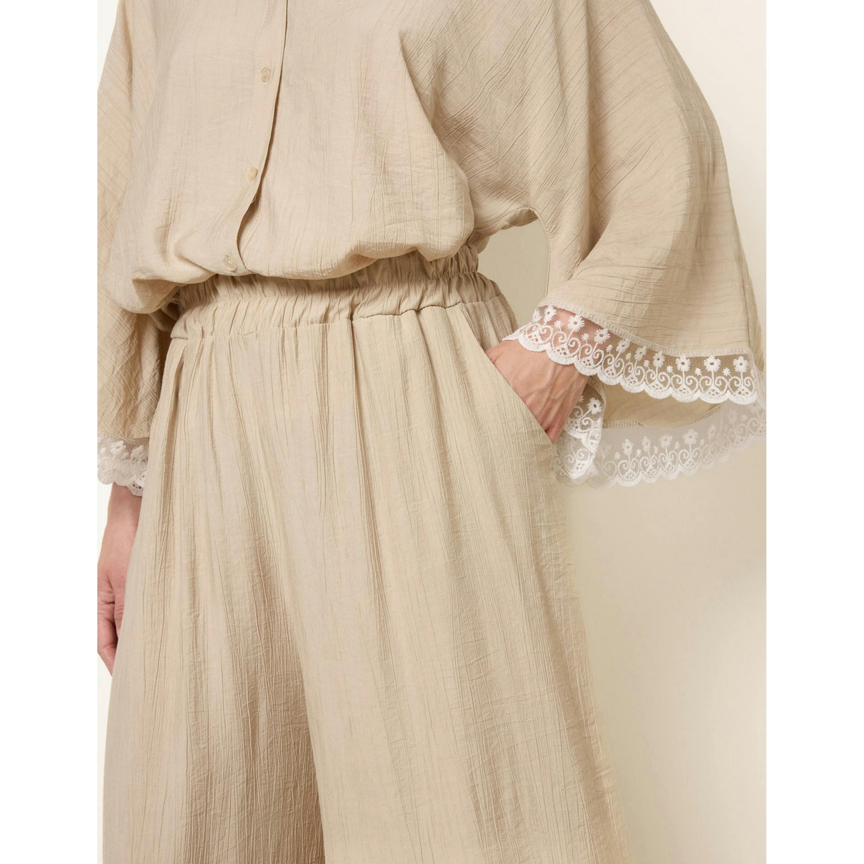 Blue Vanilla Crinkle Viscose Wide Leg Trousers  in Beige , view 3 of 4