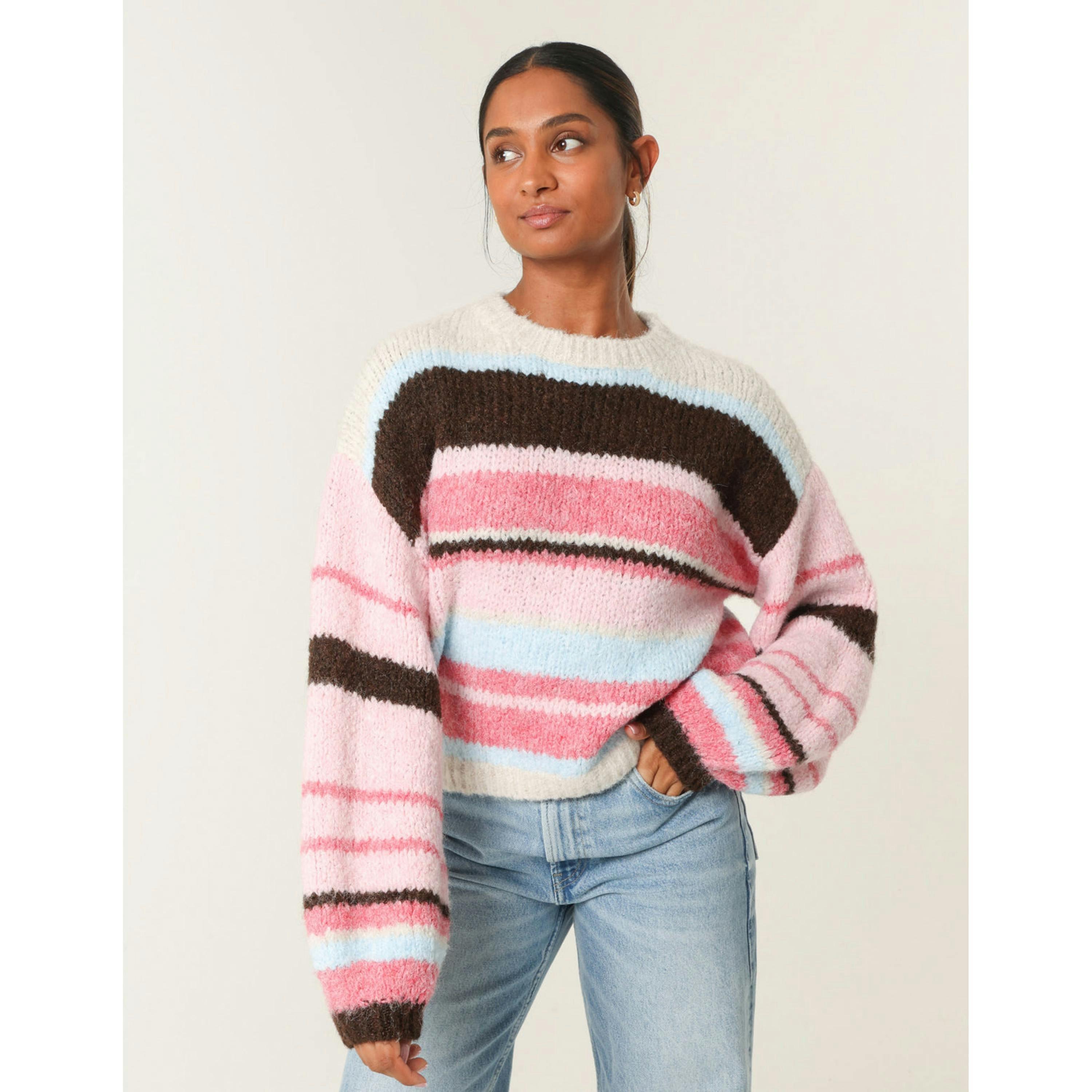 Blue Vanilla Colourful Block Horizontal Stripes Jumper  in Pink , view 1 of 5