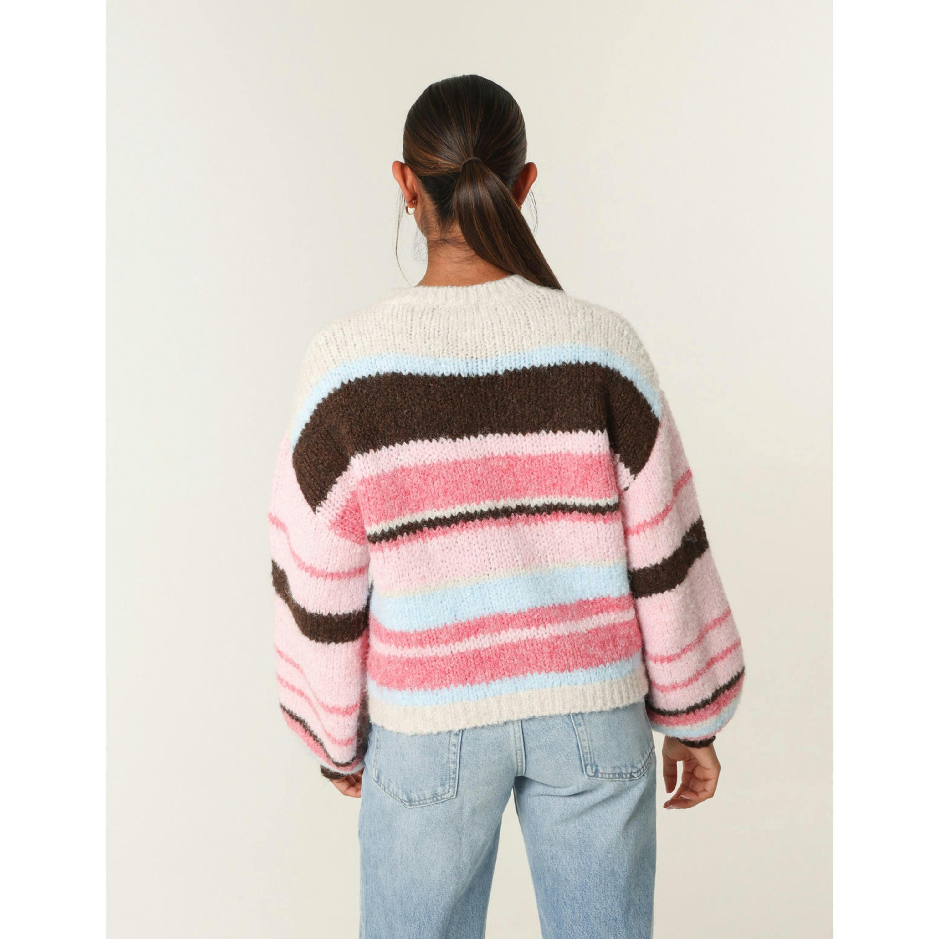 Blue Vanilla Colourful Block Horizontal Stripes Jumper  in Pink , view 2 of 5