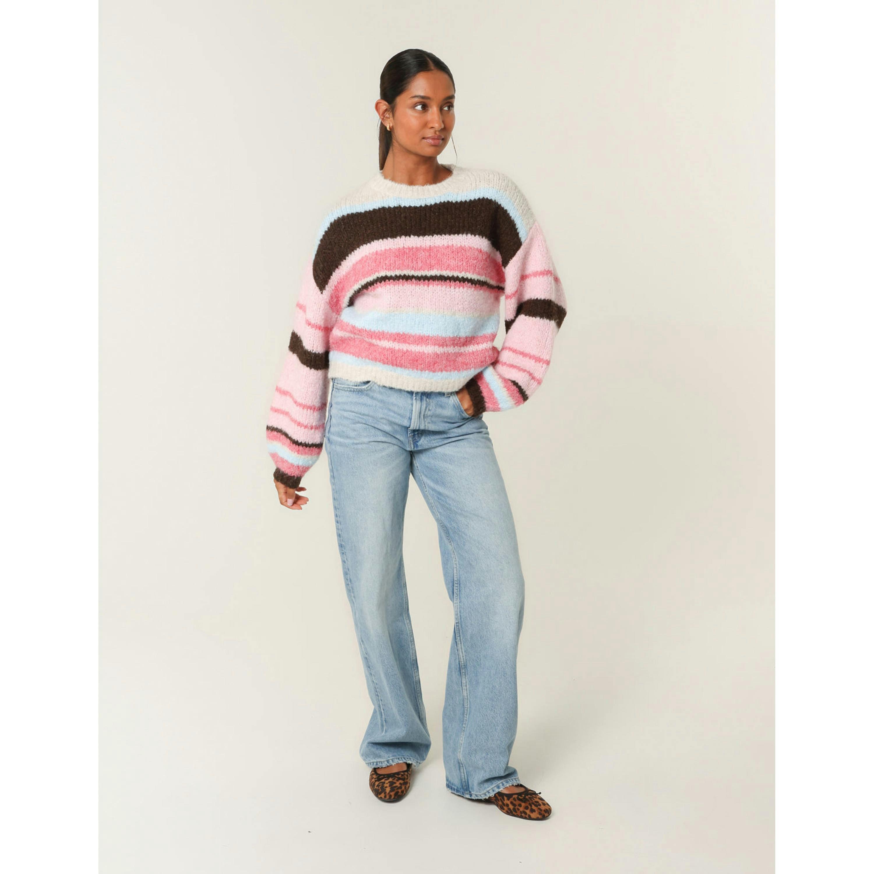 Blue Vanilla Colourful Block Horizontal Stripes Jumper  in Pink , view 4 of 5