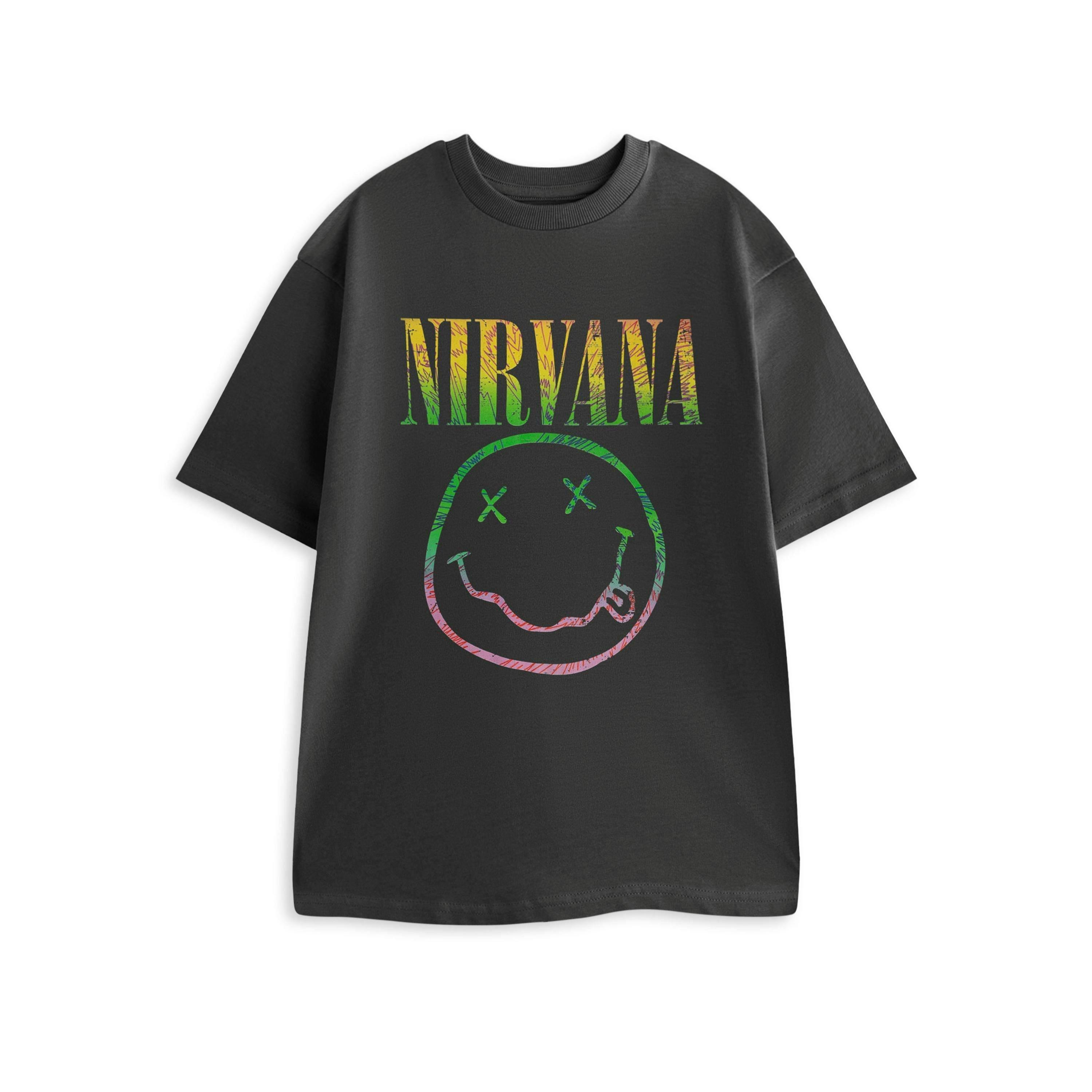 Nirvana Unisex Grey Rainbow Short Sleeved T-Shirt by Vanilla Underground , view 1 of 4