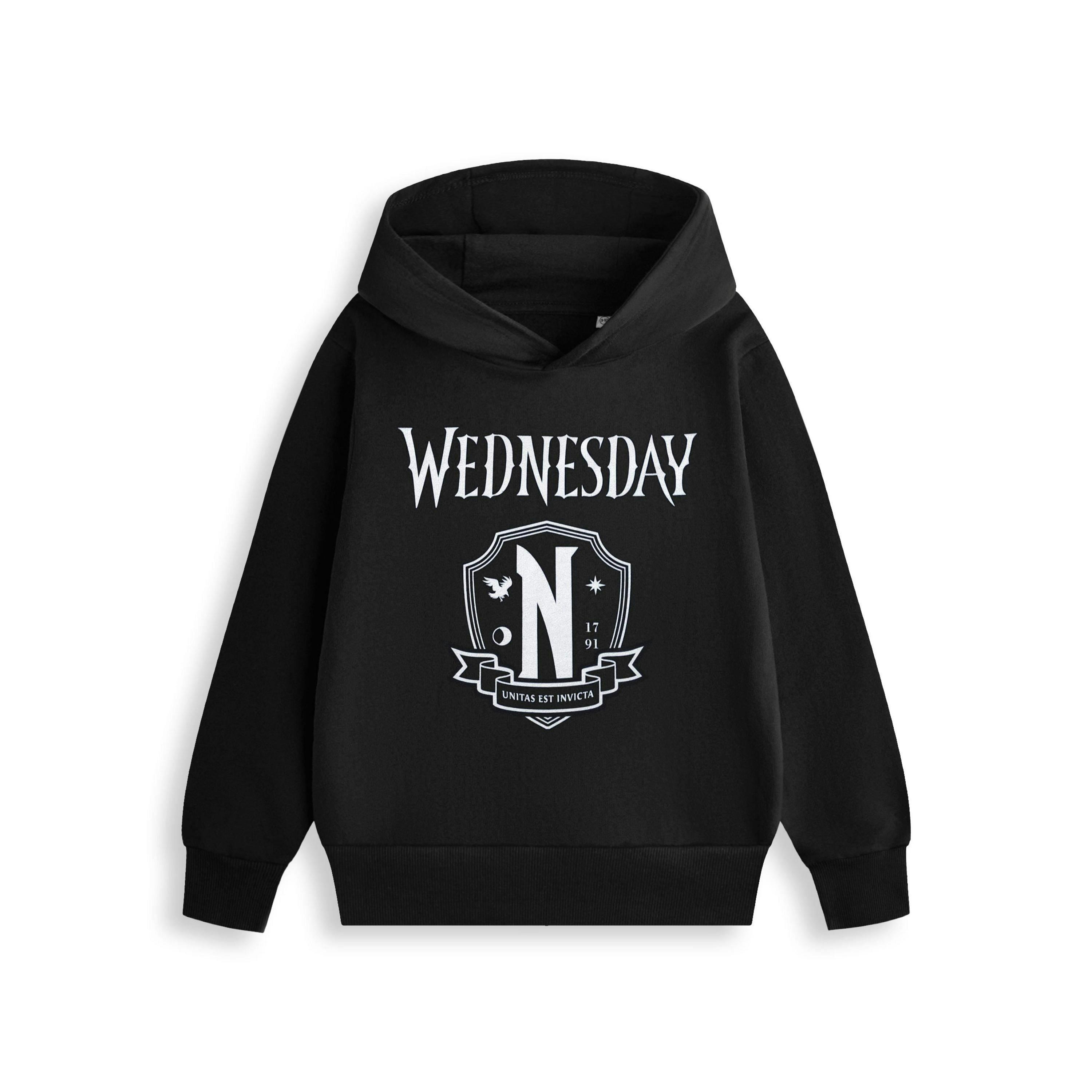 Wednesday Girls Black Unitas Est Invicta Hoodie Hoodie by Vanilla Underground , view 1 of 3