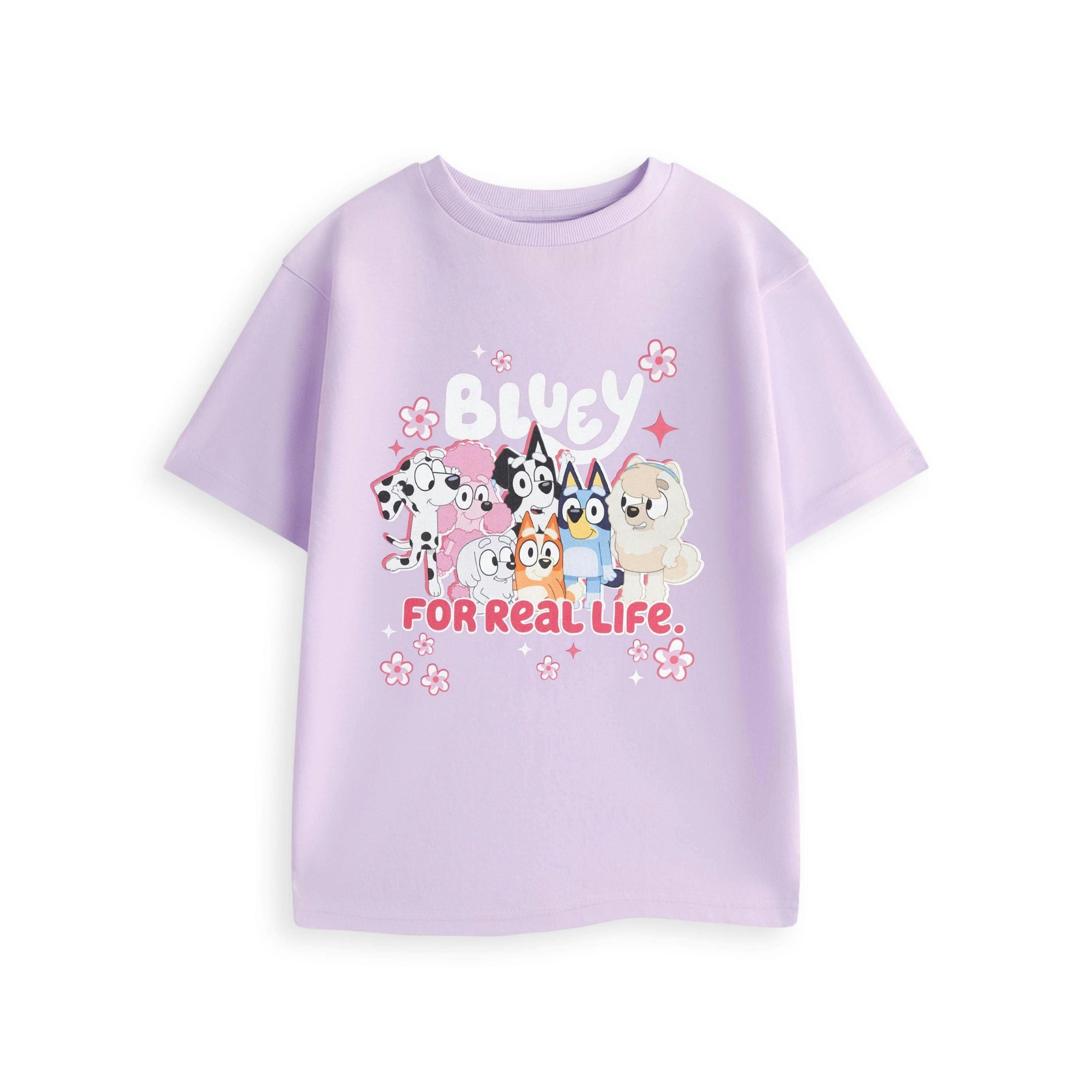 Bluey Girls Purple For Real Life Short Sleeved T-Shirt by Vanilla Underground , view 1 of 6