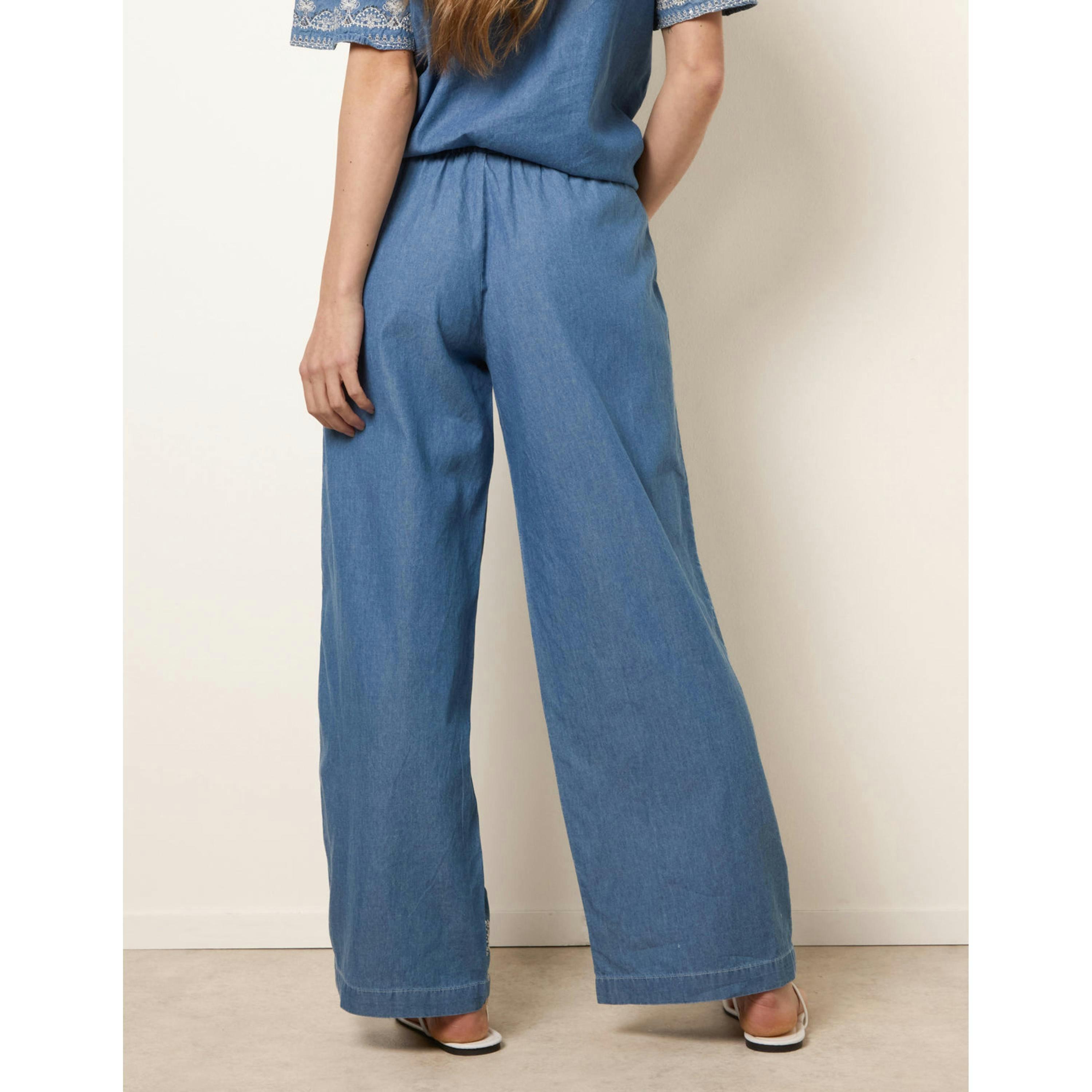 Blue Vanilla Floral Embroidery Wide-Leg Trousers  in Blue , view 2 of 4
