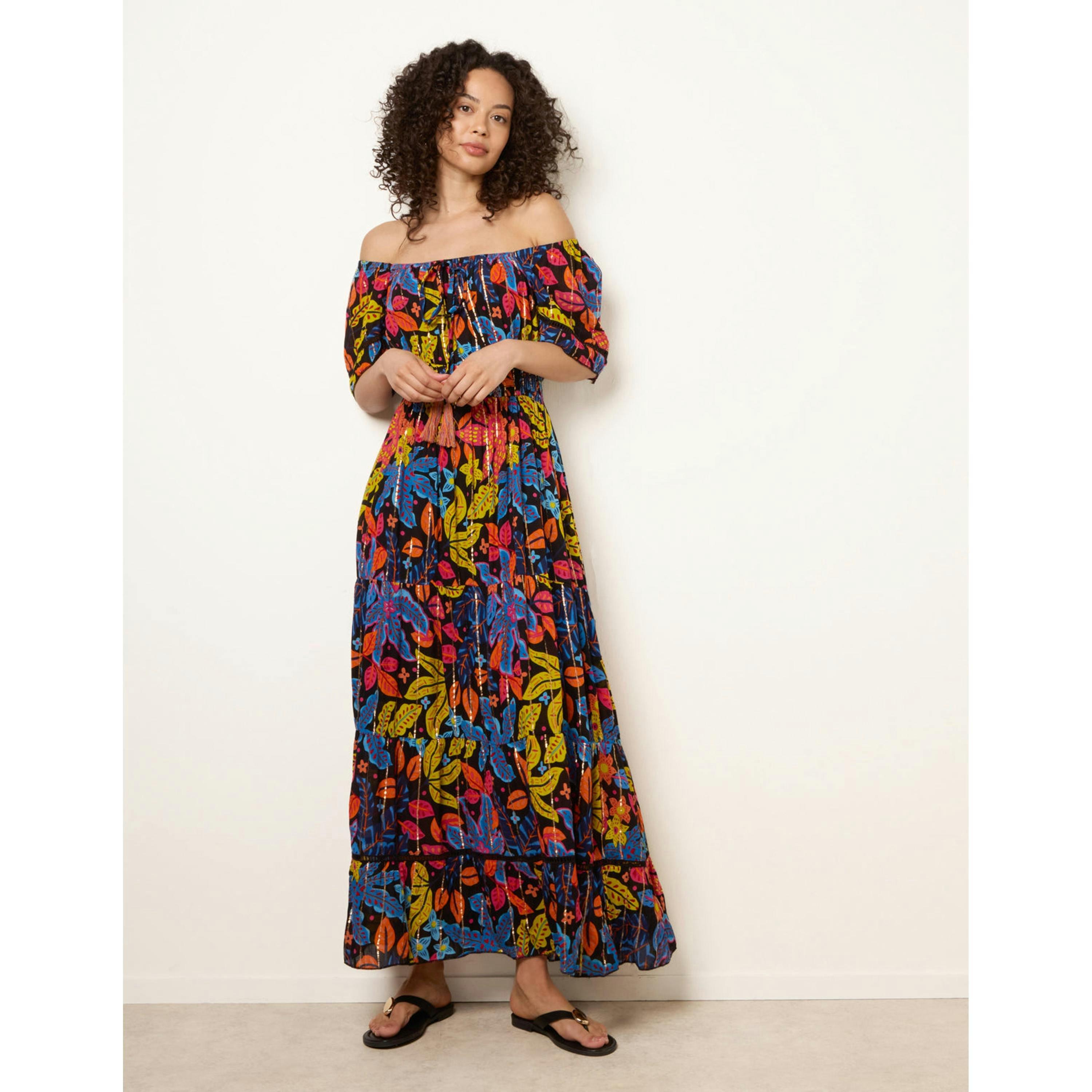 Blue Vanilla Bardot Tassel Tie Tiered Maxi Dress  in Black , view 1 of 4
