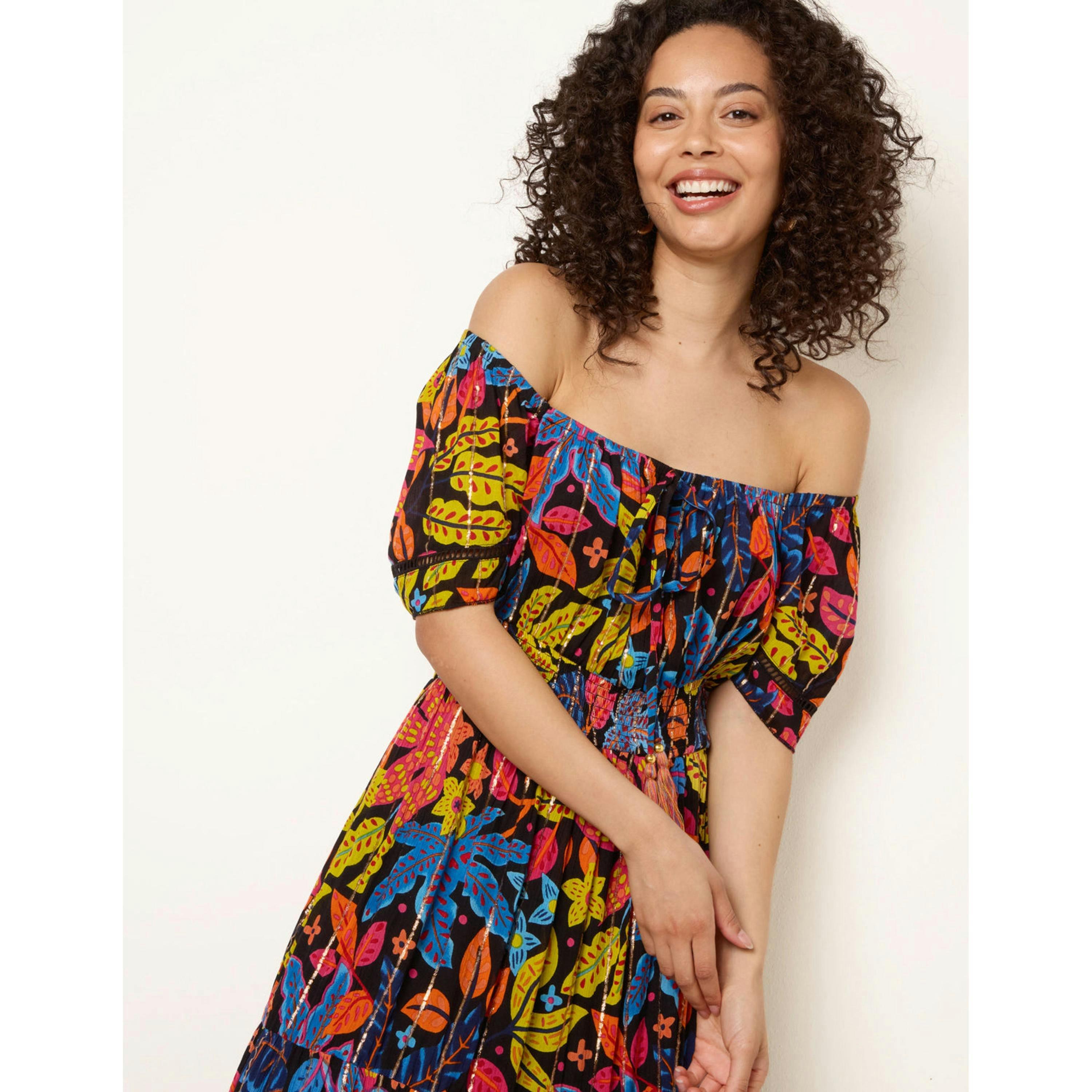 Blue Vanilla Bardot Tassel Tie Tiered Maxi Dress  in Black , view 2 of 4