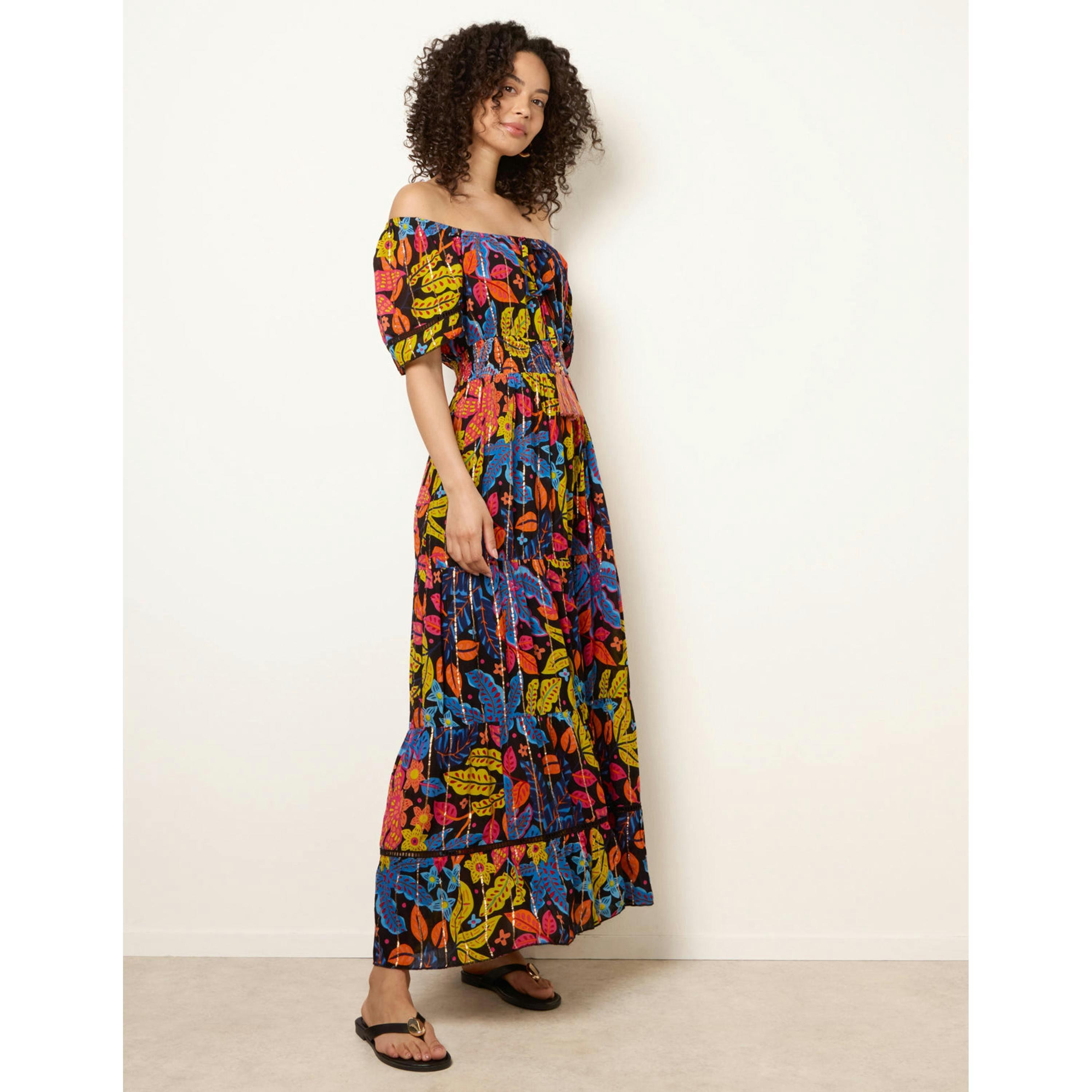 Blue Vanilla Bardot Tassel Tie Tiered Maxi Dress  in Black , view 3 of 4