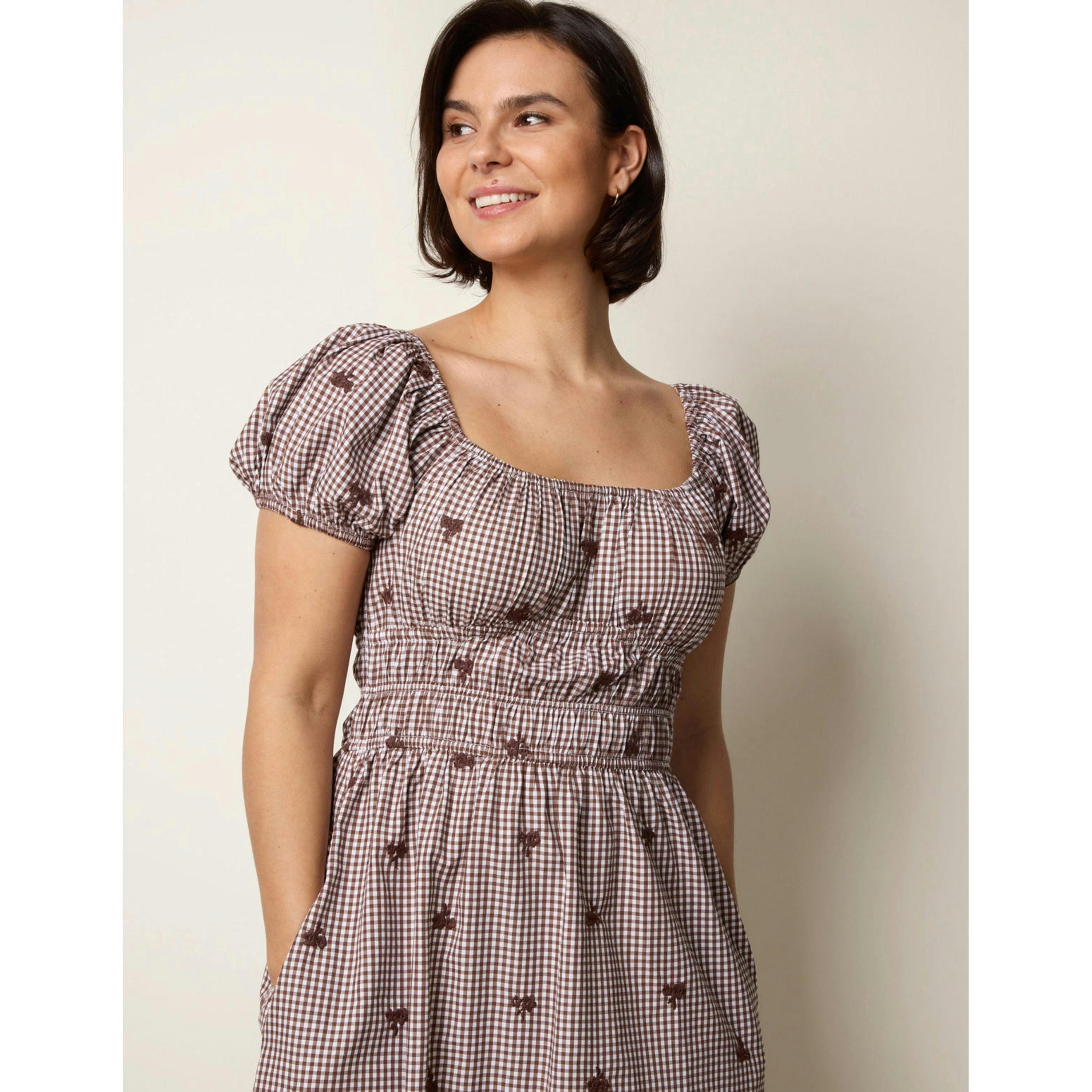 Blue Vanilla Gingham Milkmaid Midi Dress  in Brown , view 4 of 4