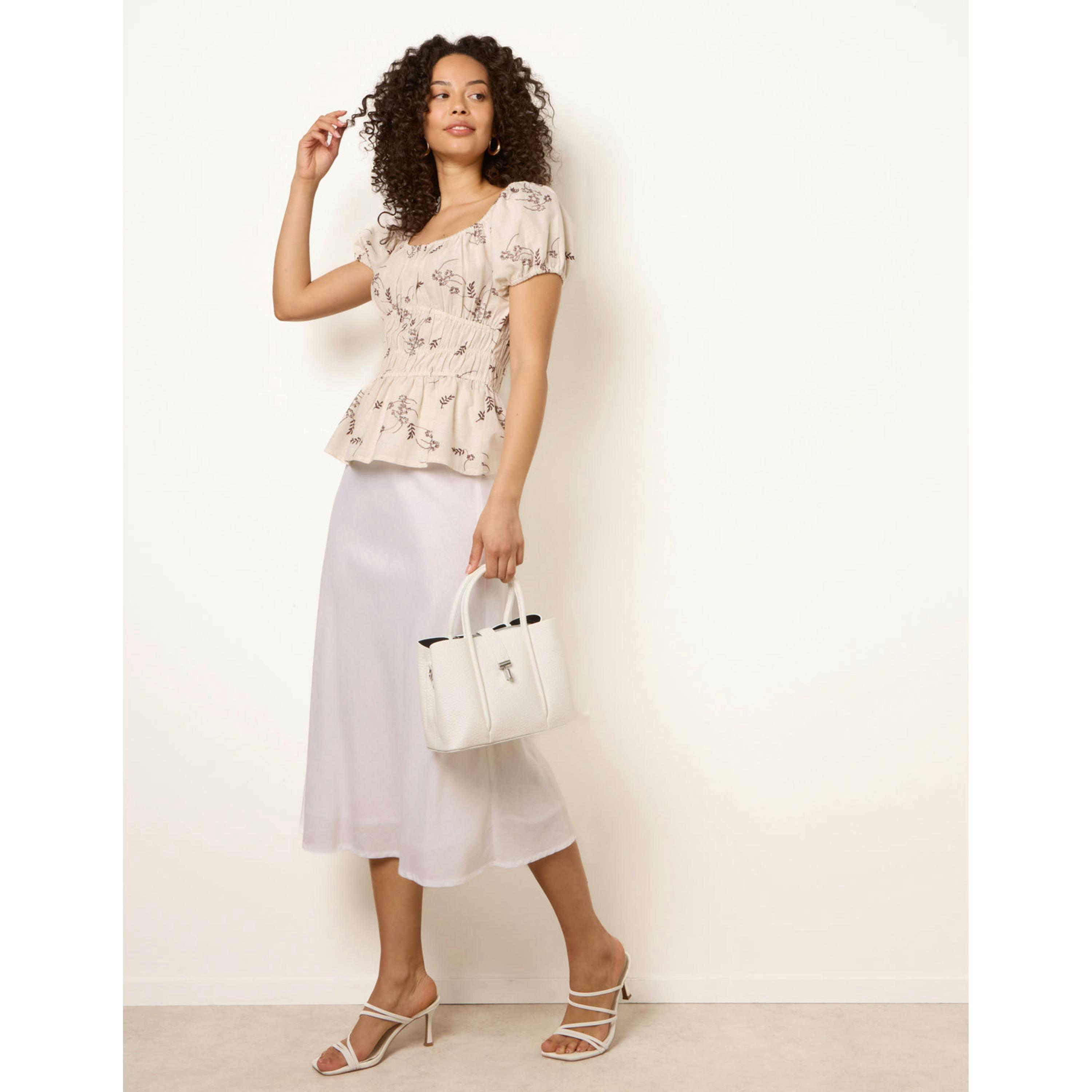 Blue Vanilla Embroidery Peplum Blouse  in Stone , view 1 of 4