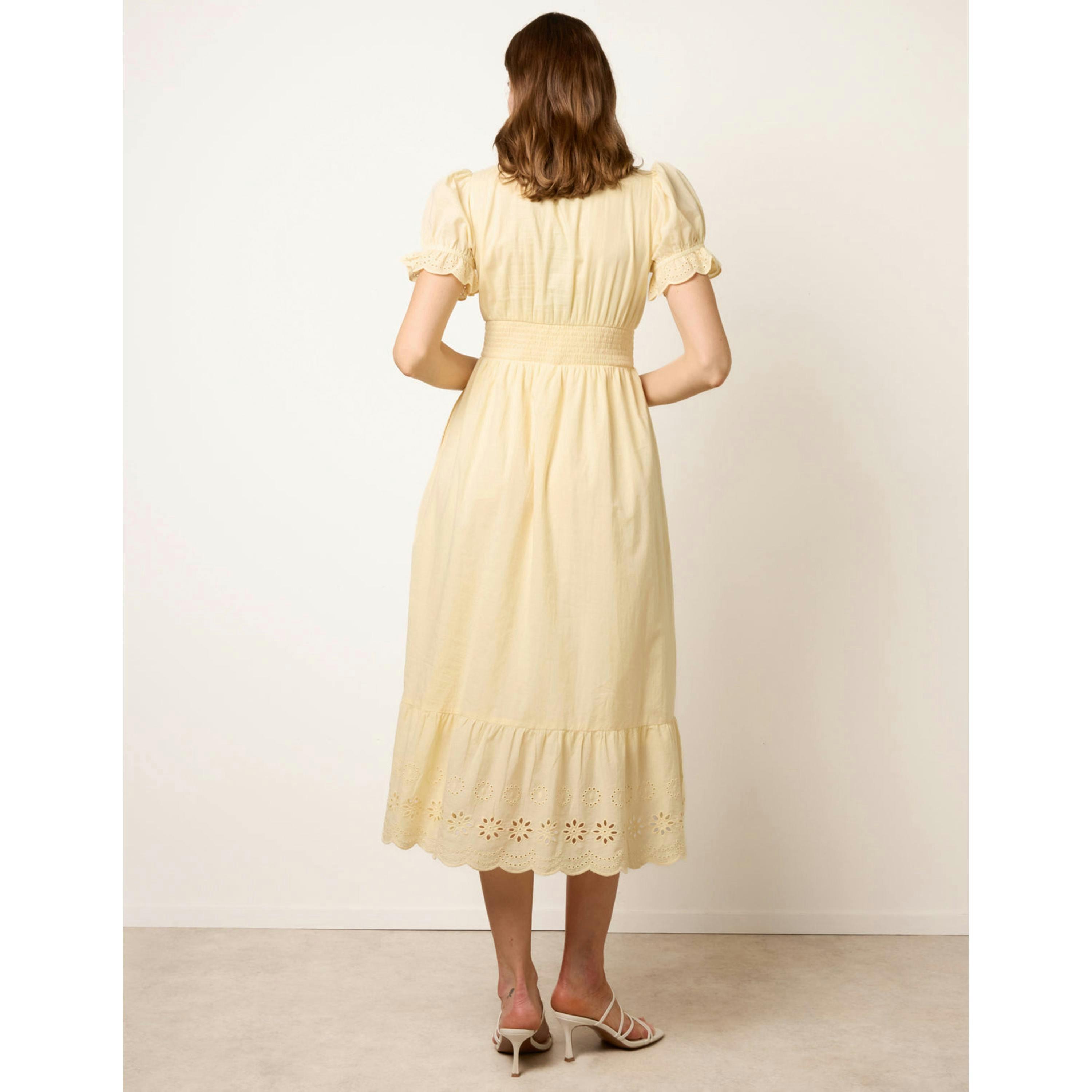 Blue Vanilla Embroidery Detail V-Neck Dress  in Yellow , view 2 of 5