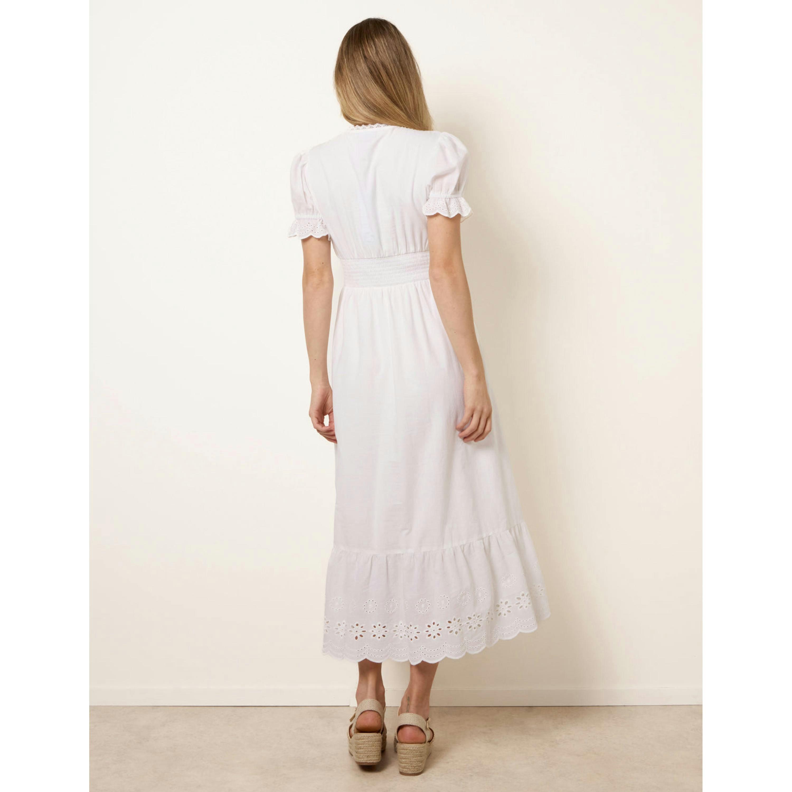 Blue Vanilla Embroidery Detail V-Neck Dress  in Ivory , view 2 of 4