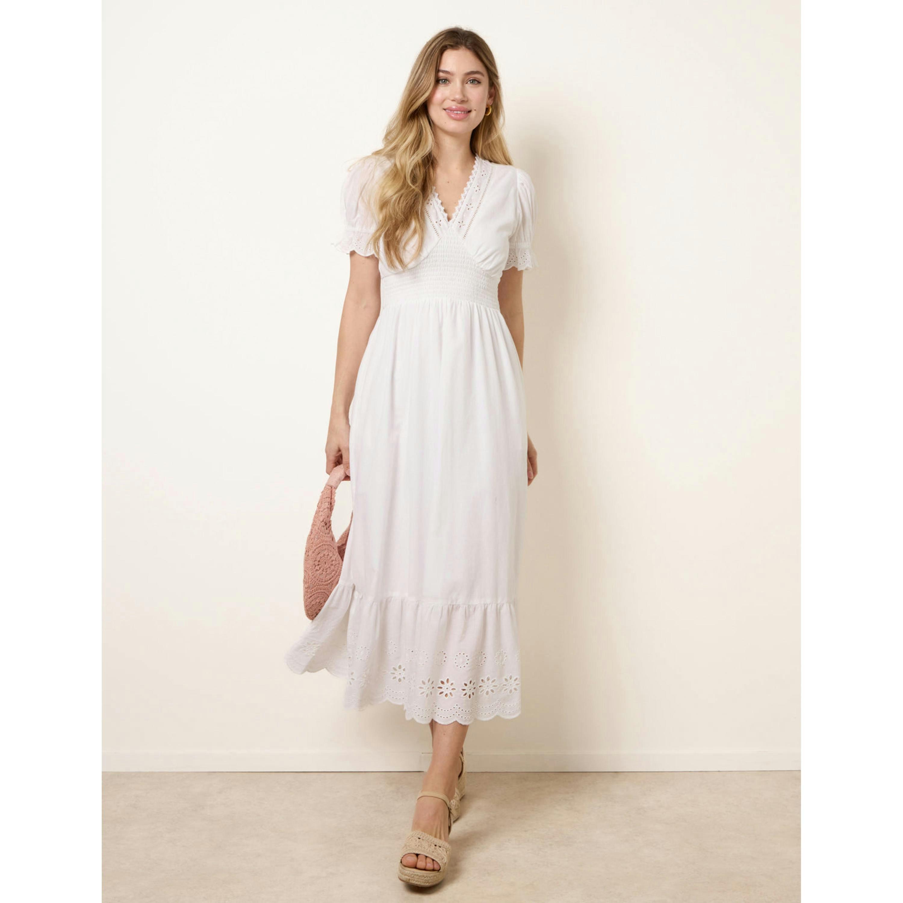 Blue Vanilla Embroidery Detail V-Neck Dress  in Ivory , view 4 of 4
