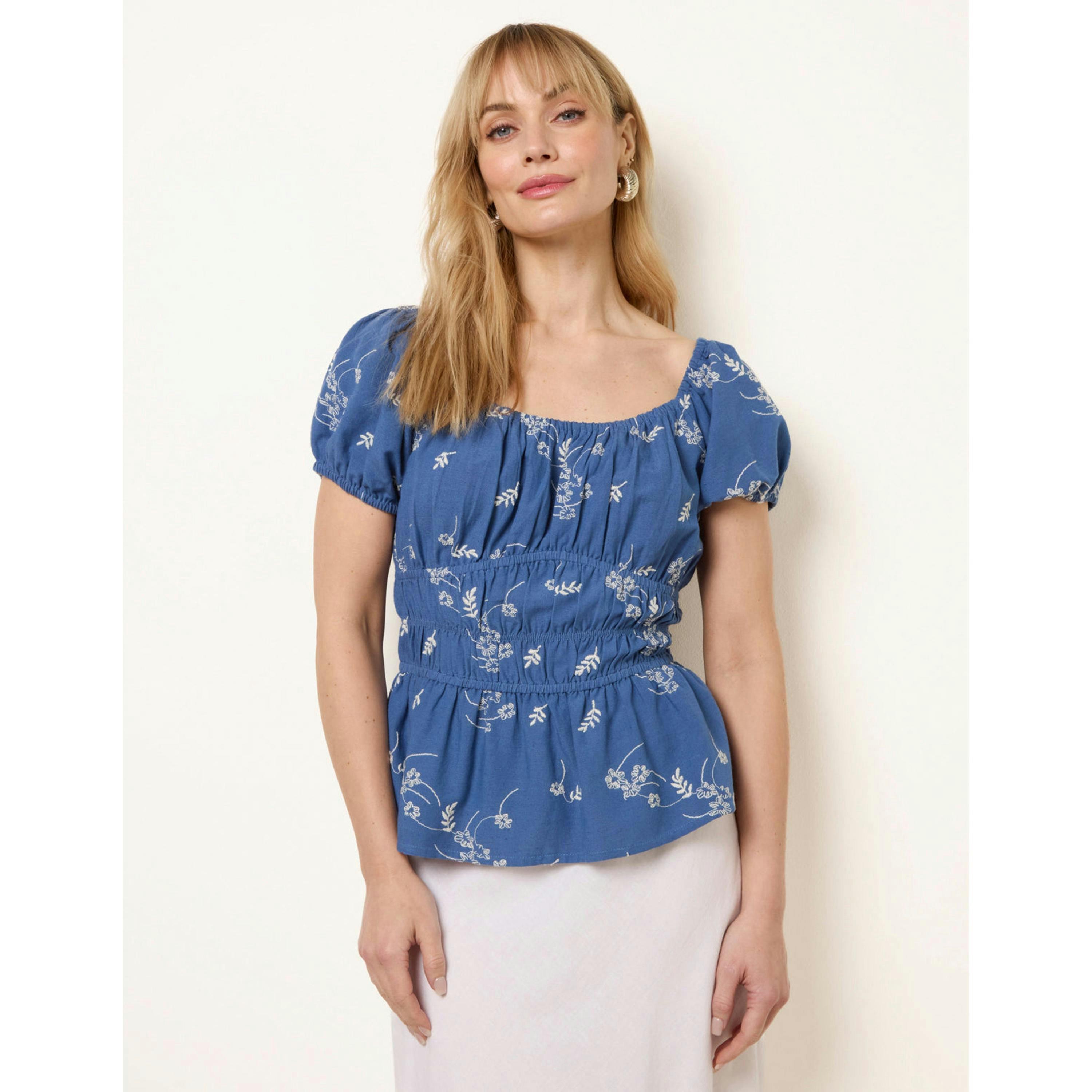 Blue Vanilla Embroidery Peplum Blouse  in Blue , view 1 of 4