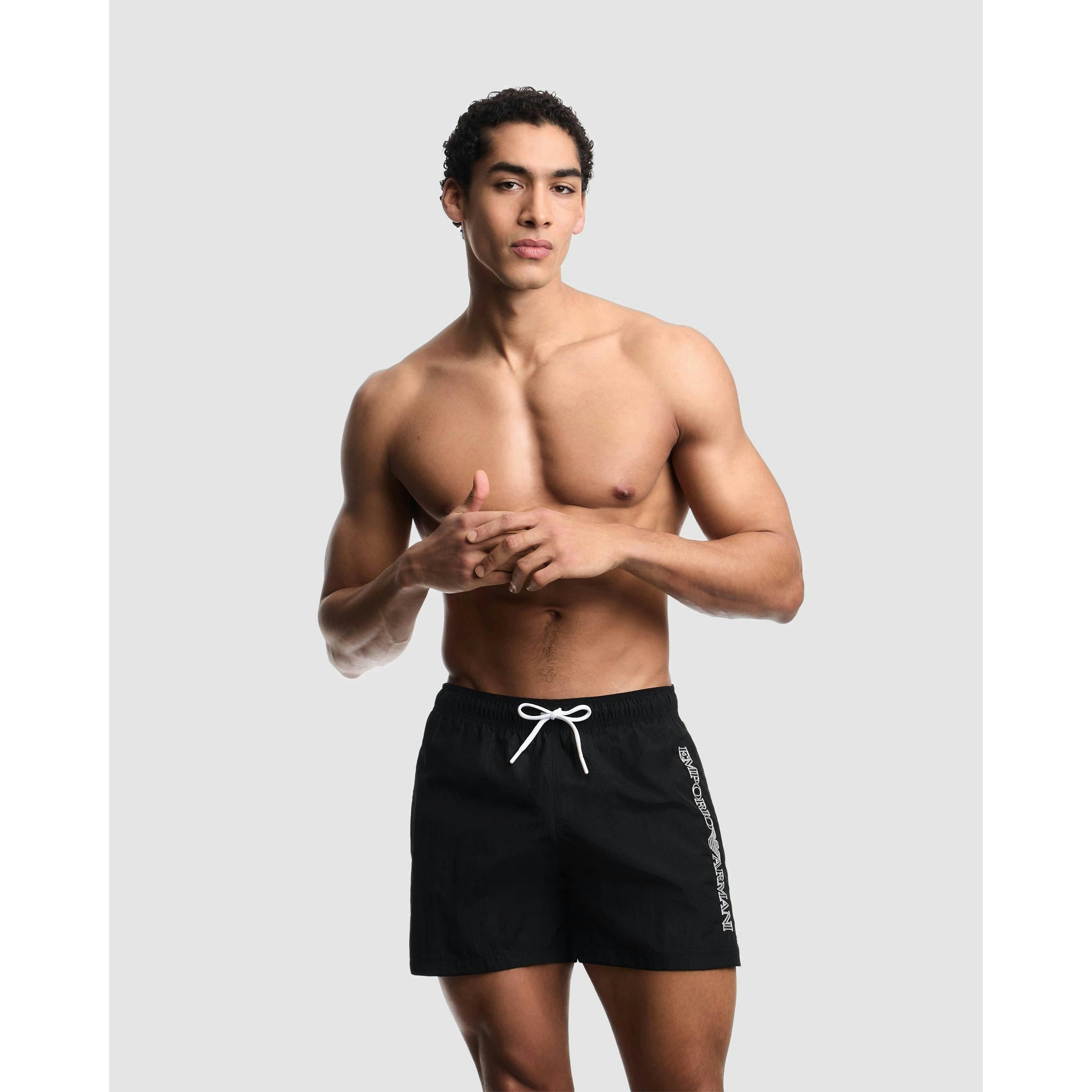 Emporio Armani Drawstring Swimming Shorts  in Black , view 1 of 2