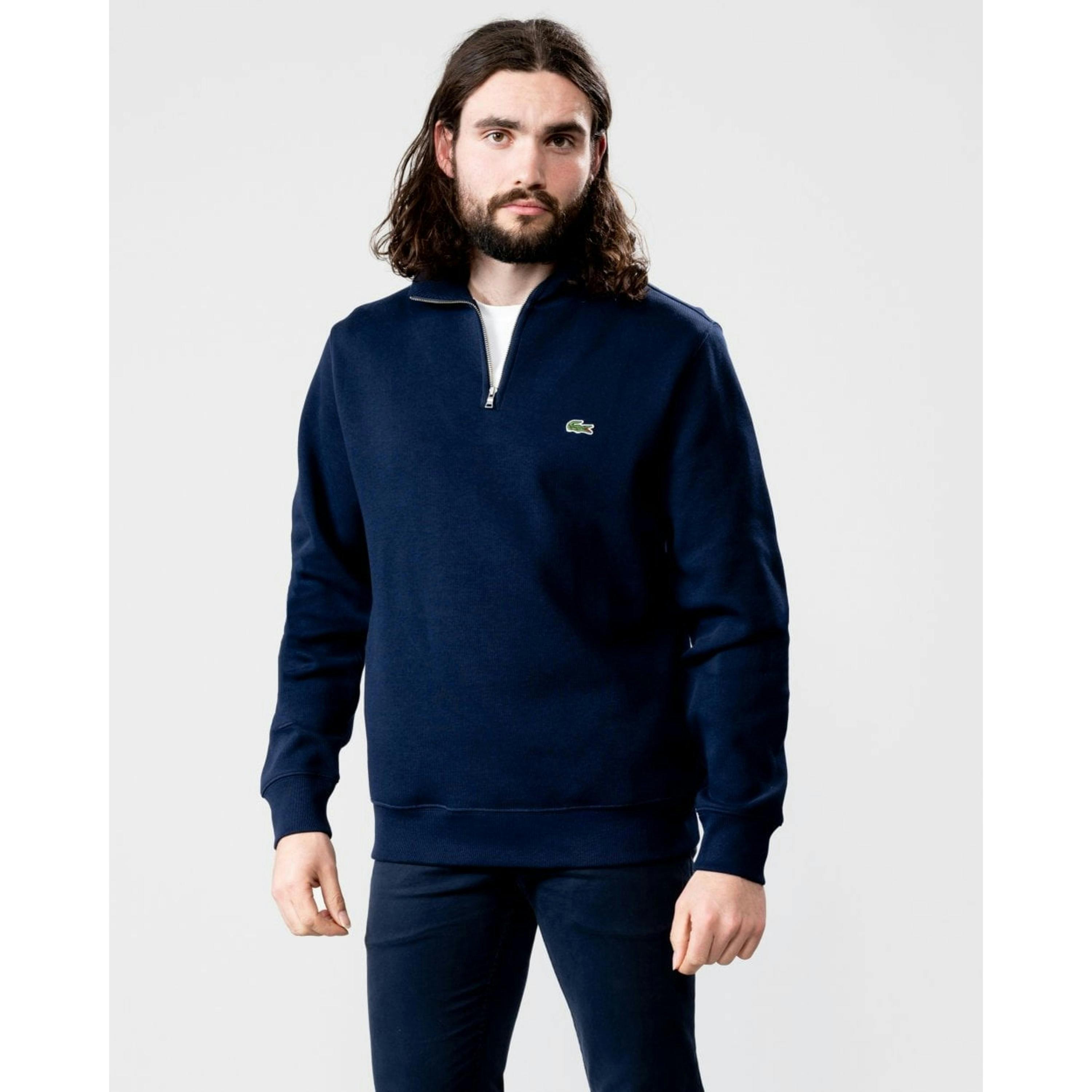 Lacoste Zippered Stand-Up Collar Sweatshirt  in Blue , view 1 of 4
