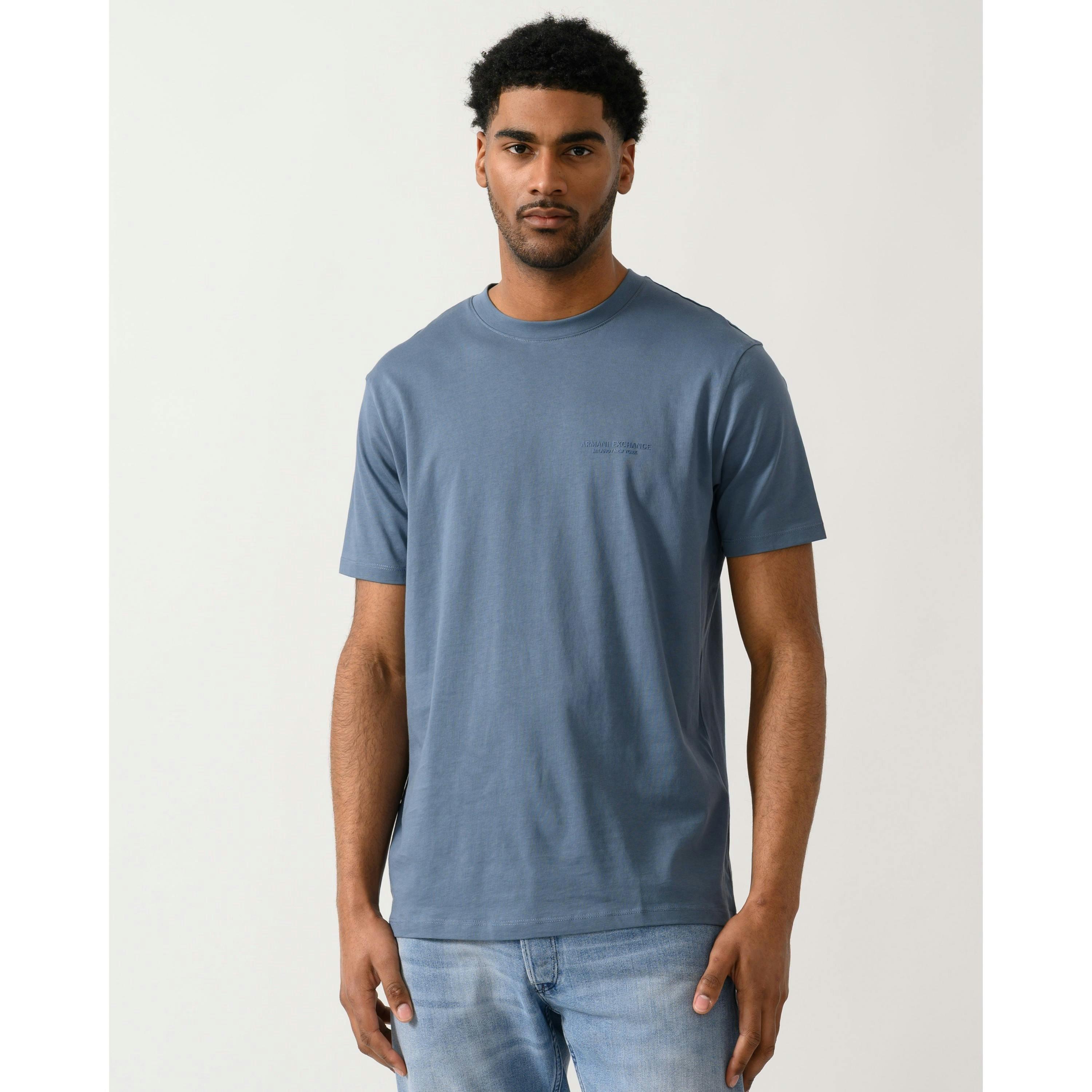 Armani Exchange Small Milano/New York Logo T-Shirt  in Blue , view 1 of 4