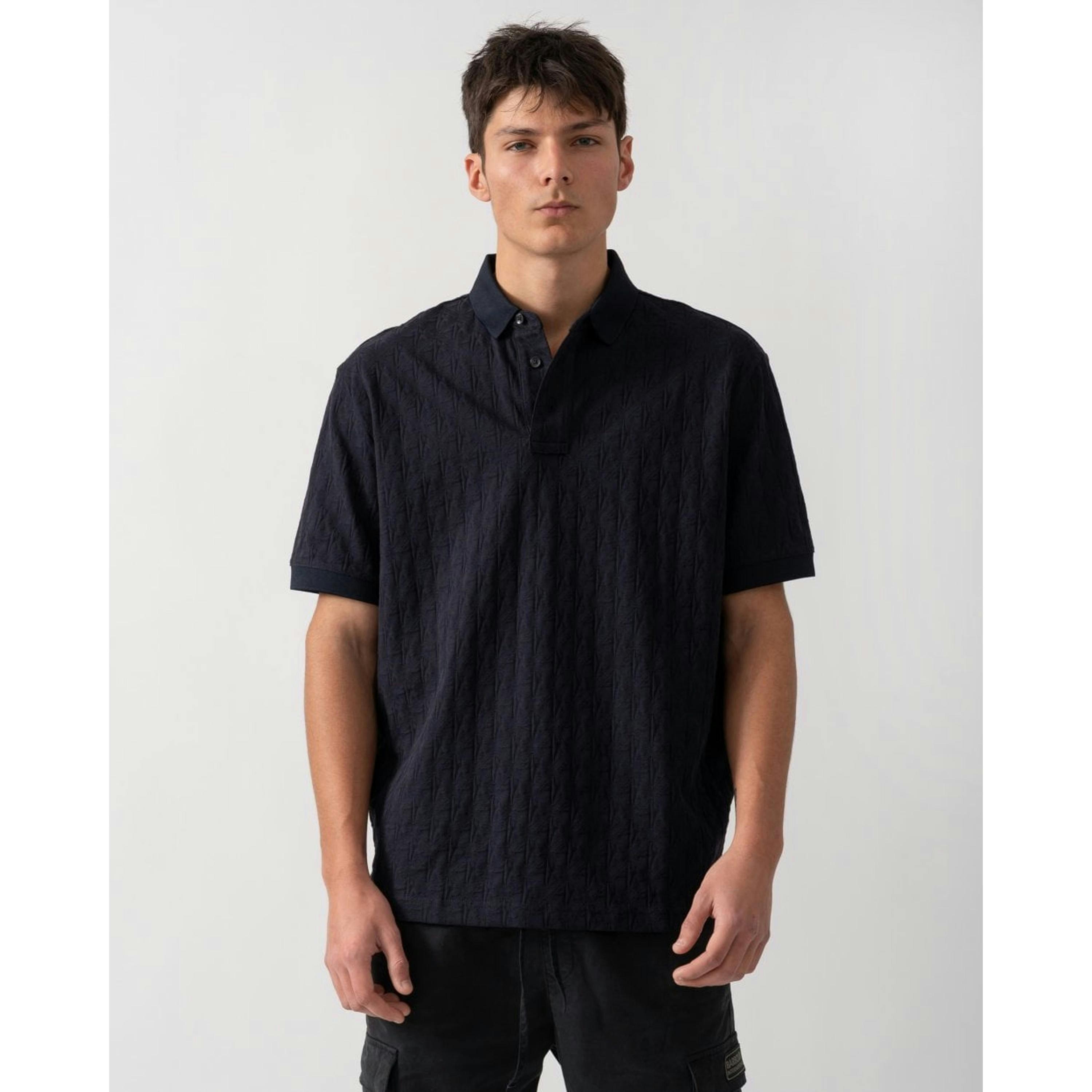 Armani Exchange Tone-On-Tone Allover Logo Polo Shirt  in Navy , view 1 of 4
