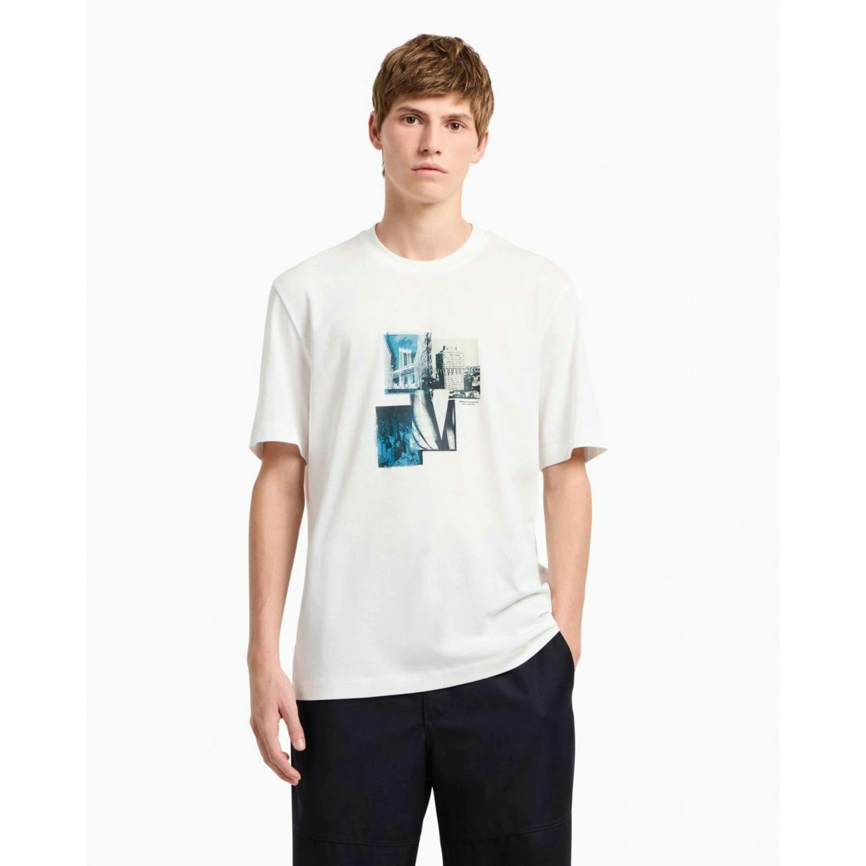 Armani Exchange Landmarks Graphic T-Shirt  in White , view 1 of 3