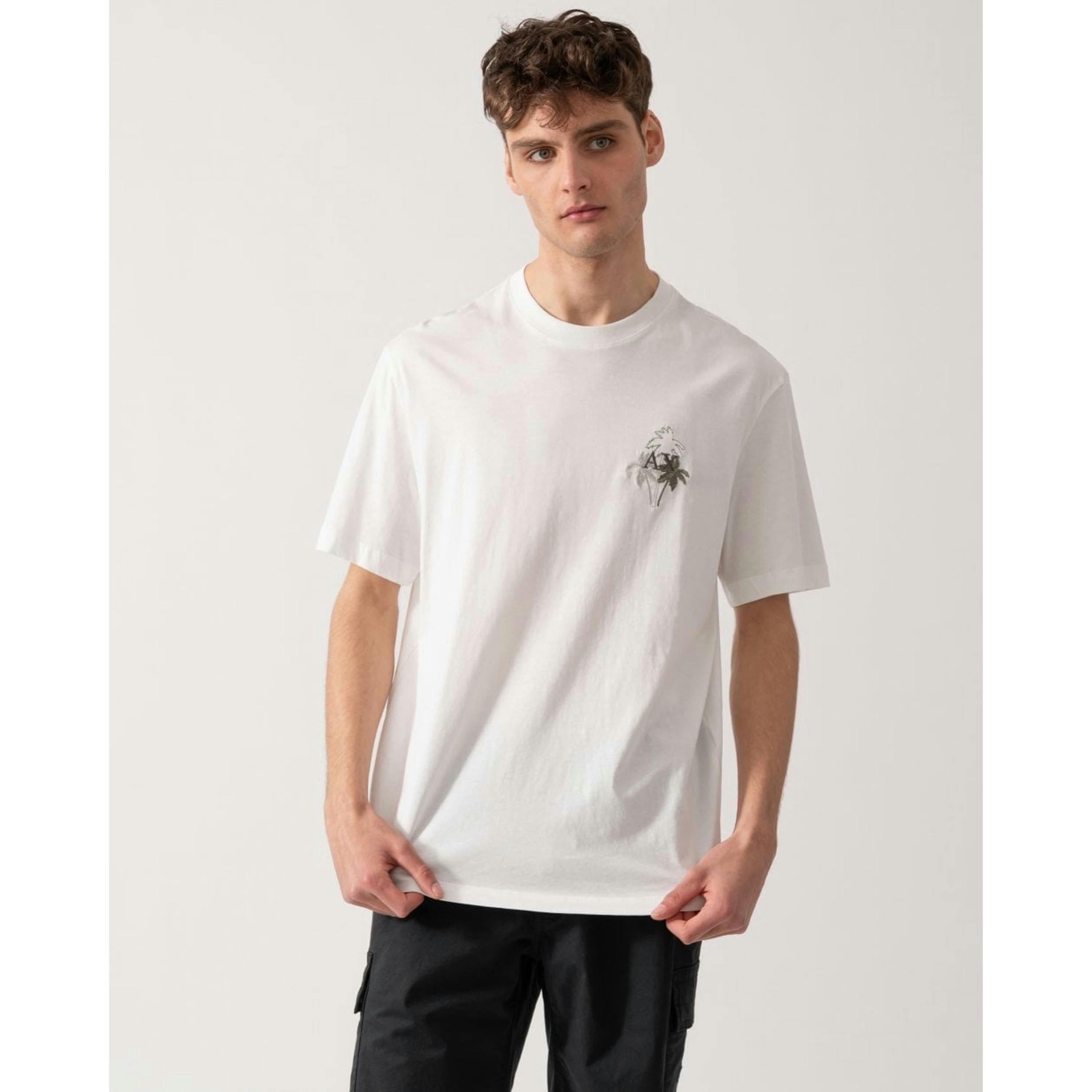 Armani Exchange Palm Trees, AX Logo T-Shirt  in White , view 1 of 4