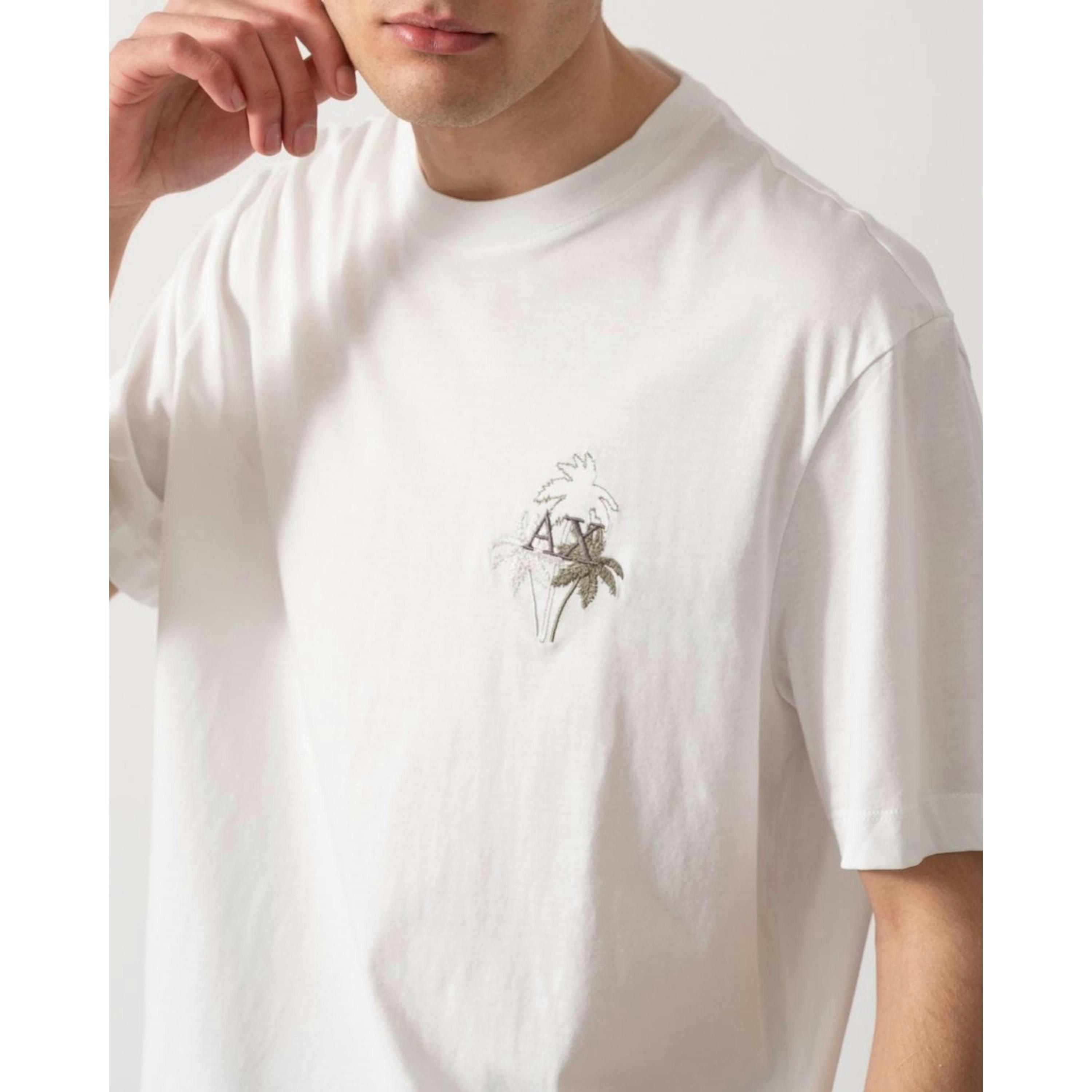 Armani Exchange Palm Trees, AX Logo T-Shirt  in White , view 3 of 4
