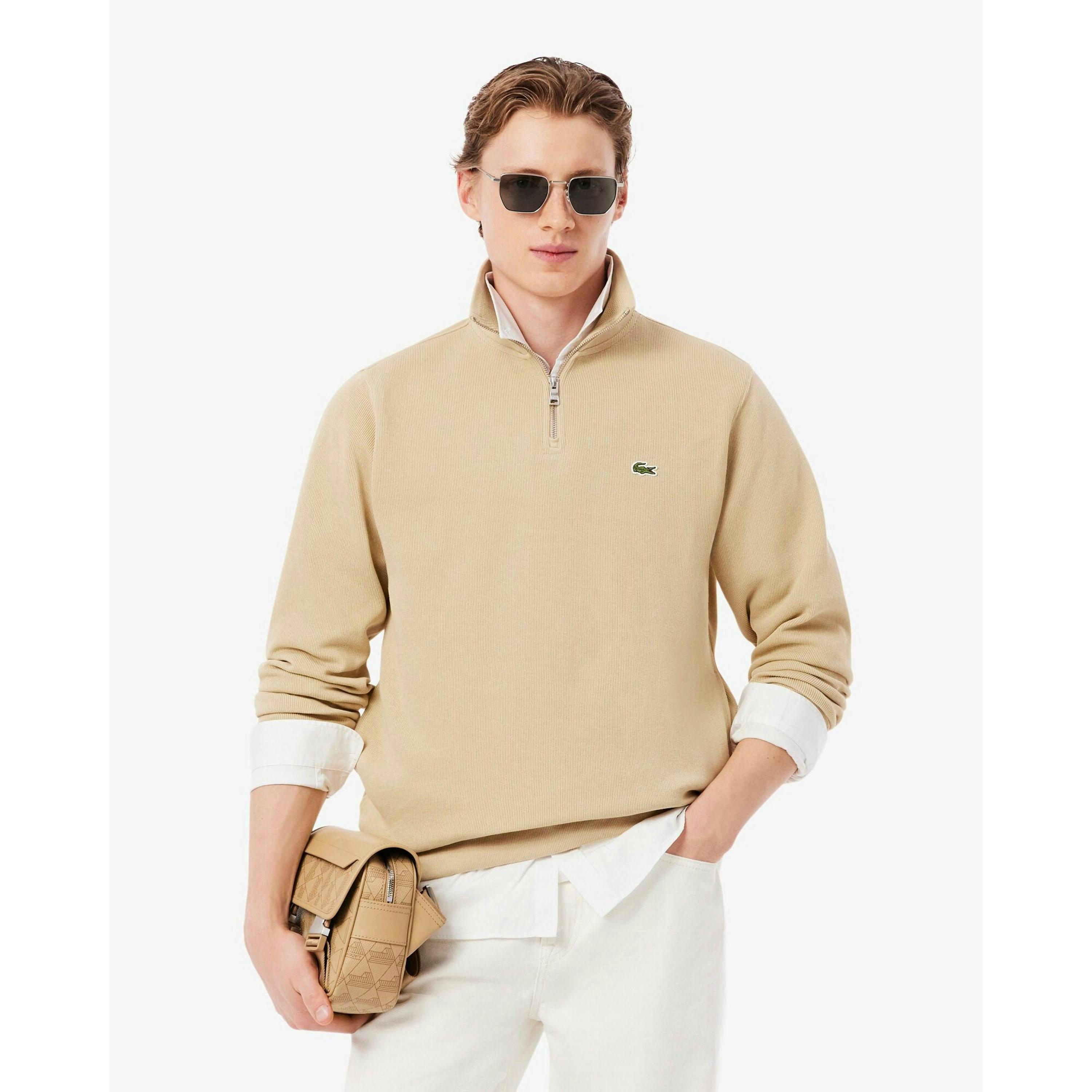 Lacoste Zippered Stand-Up Collar Sweatshirt  in Brown , view 1 of 6