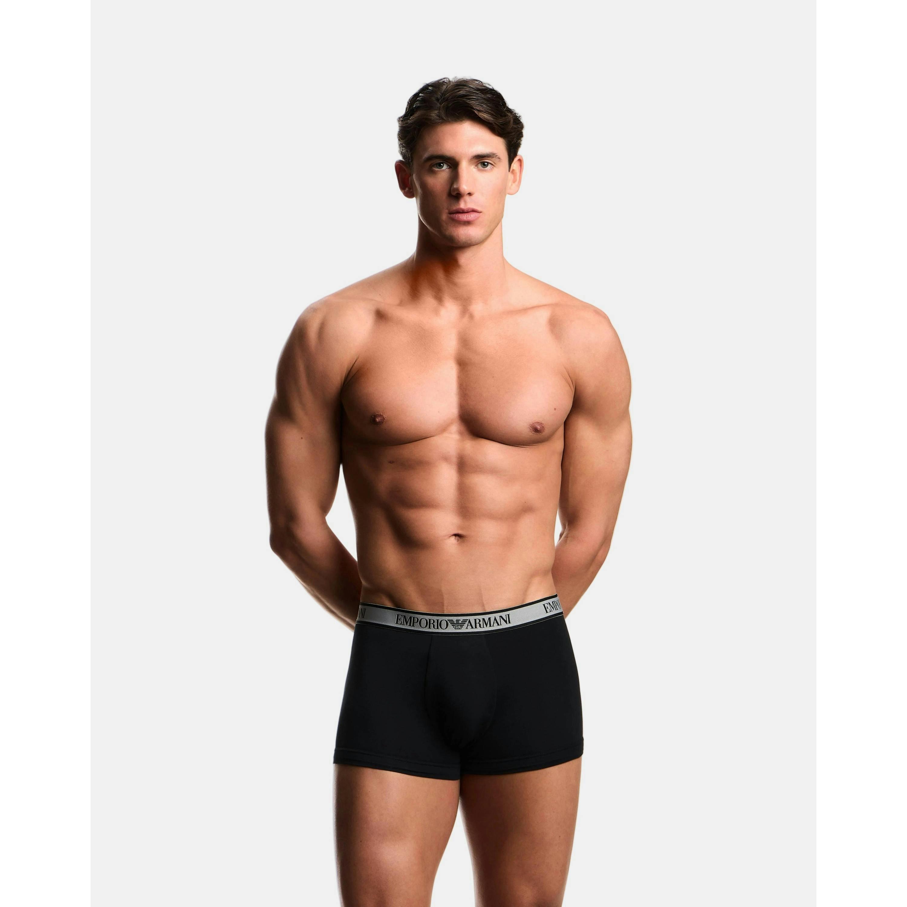 Emporio Armani Eagle Logo Waistband Trunks  in Black , view 1 of 3