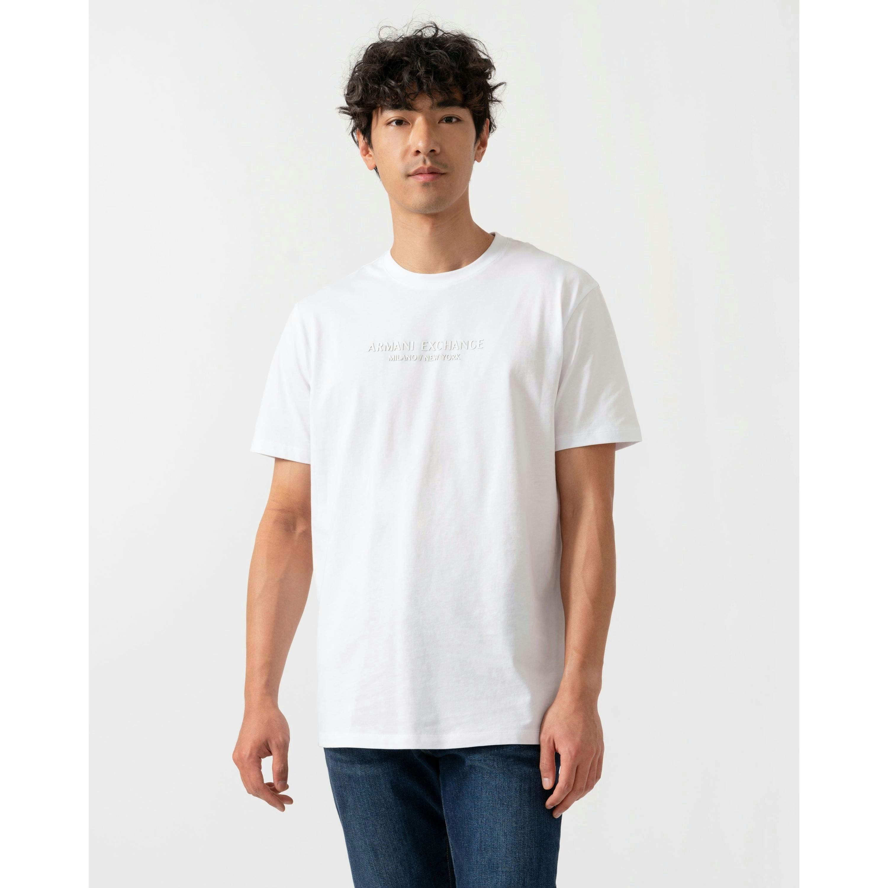 Armani Exchange Tonal Milano/New York Logo T-Shirt  in White , view 1 of 4