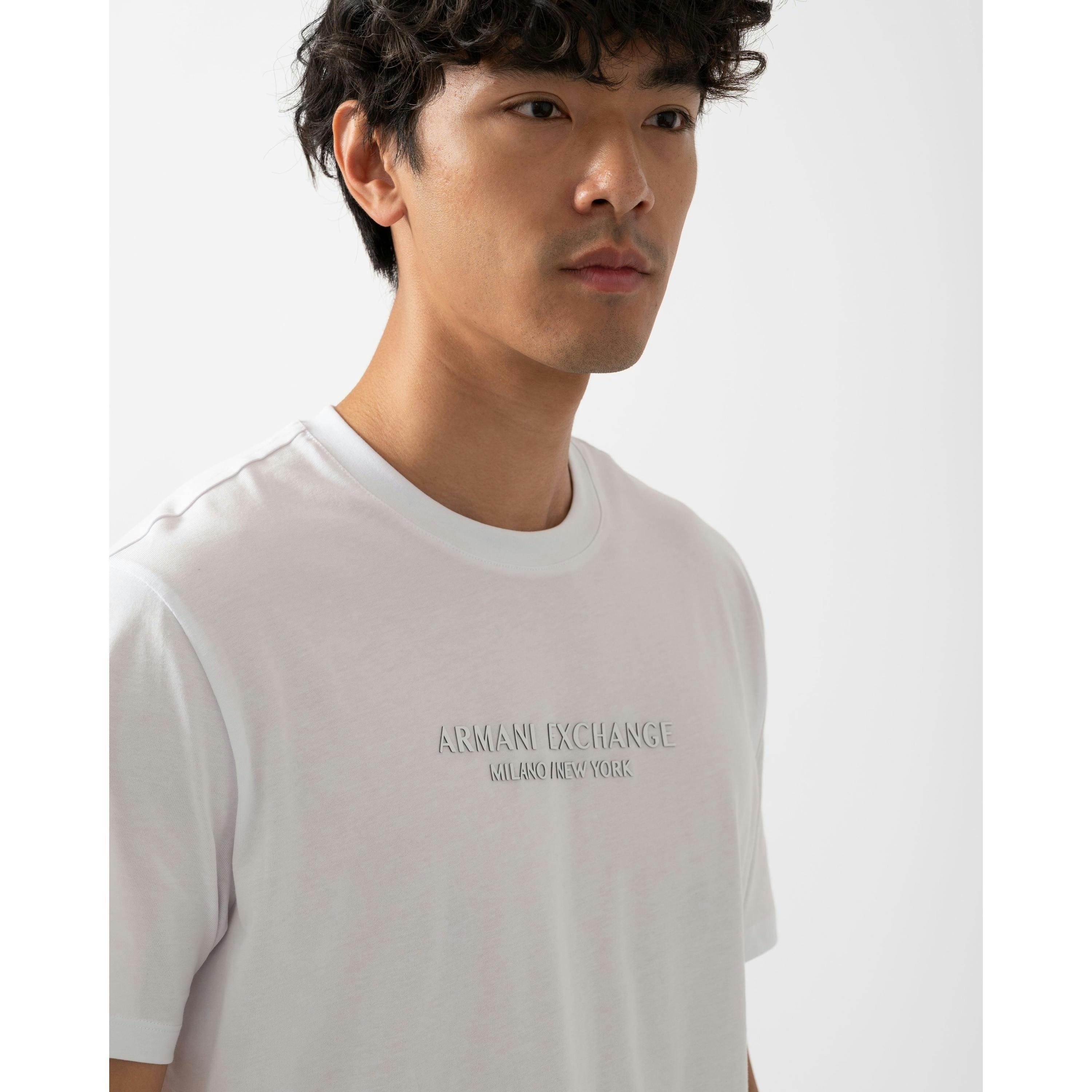 Armani Exchange Tonal Milano/New York Logo T-Shirt  in White , view 3 of 4