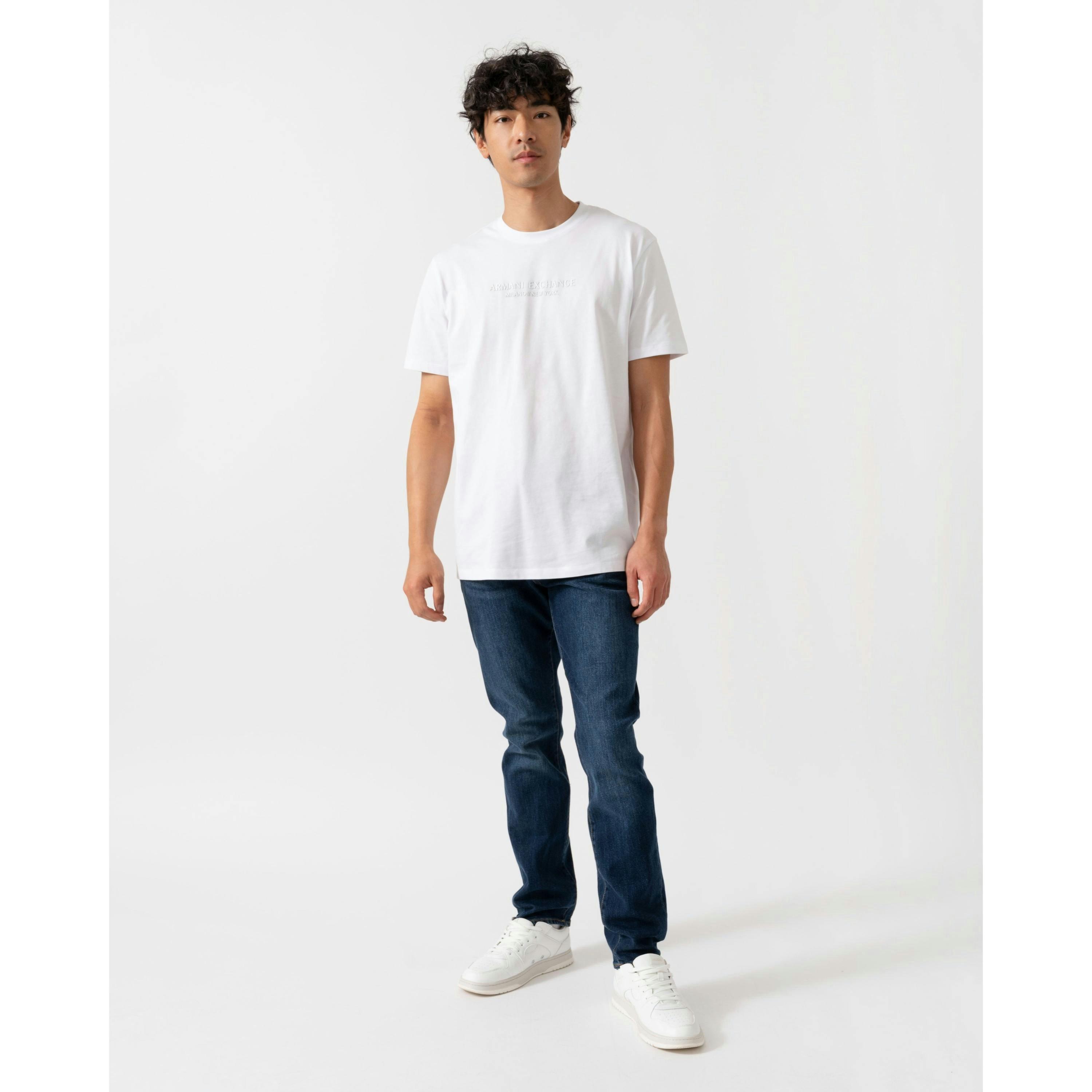 Armani Exchange Tonal Milano/New York Logo T-Shirt  in White , view 4 of 4