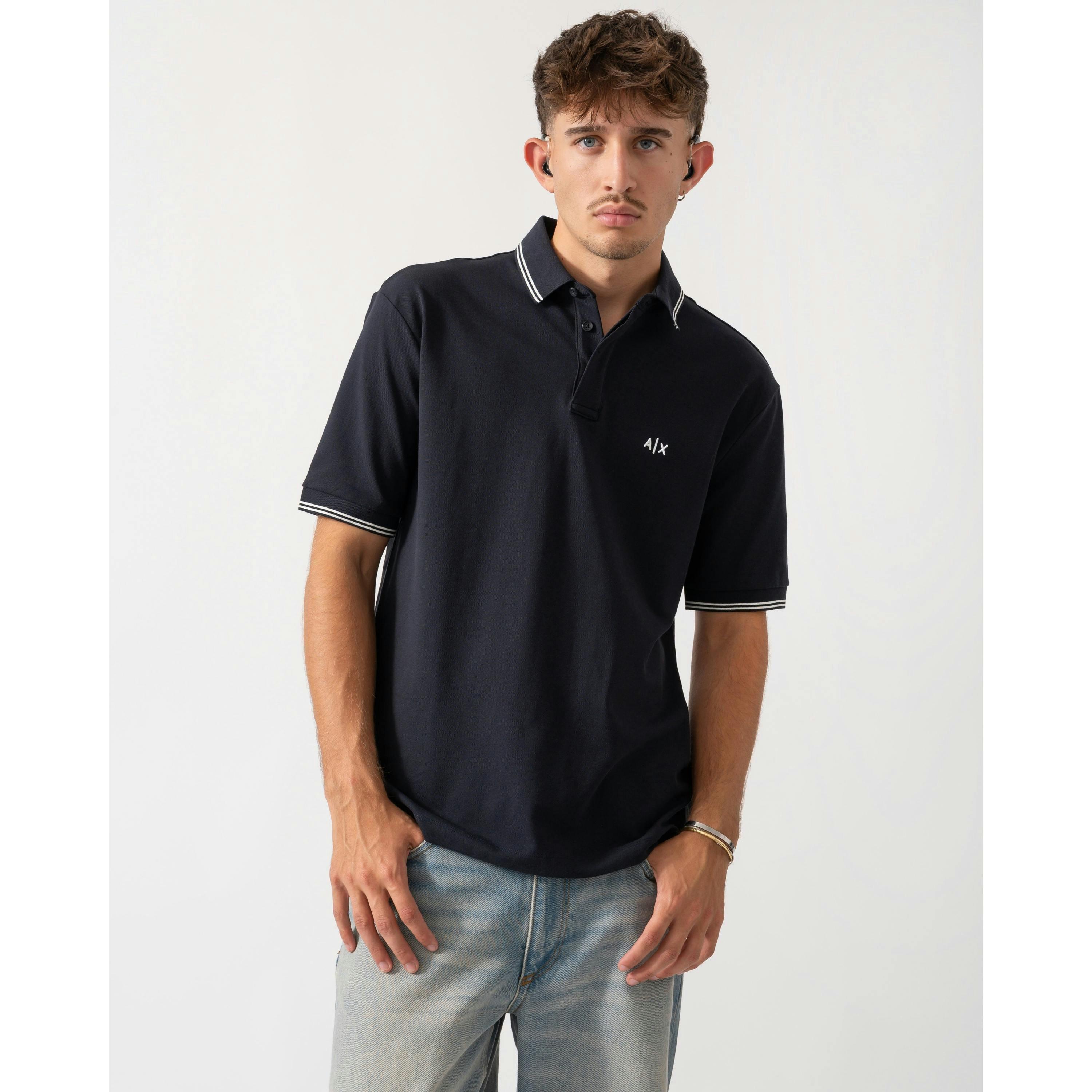 Armani Exchange Monogram Polo Shirt  in Blue , view 1 of 4